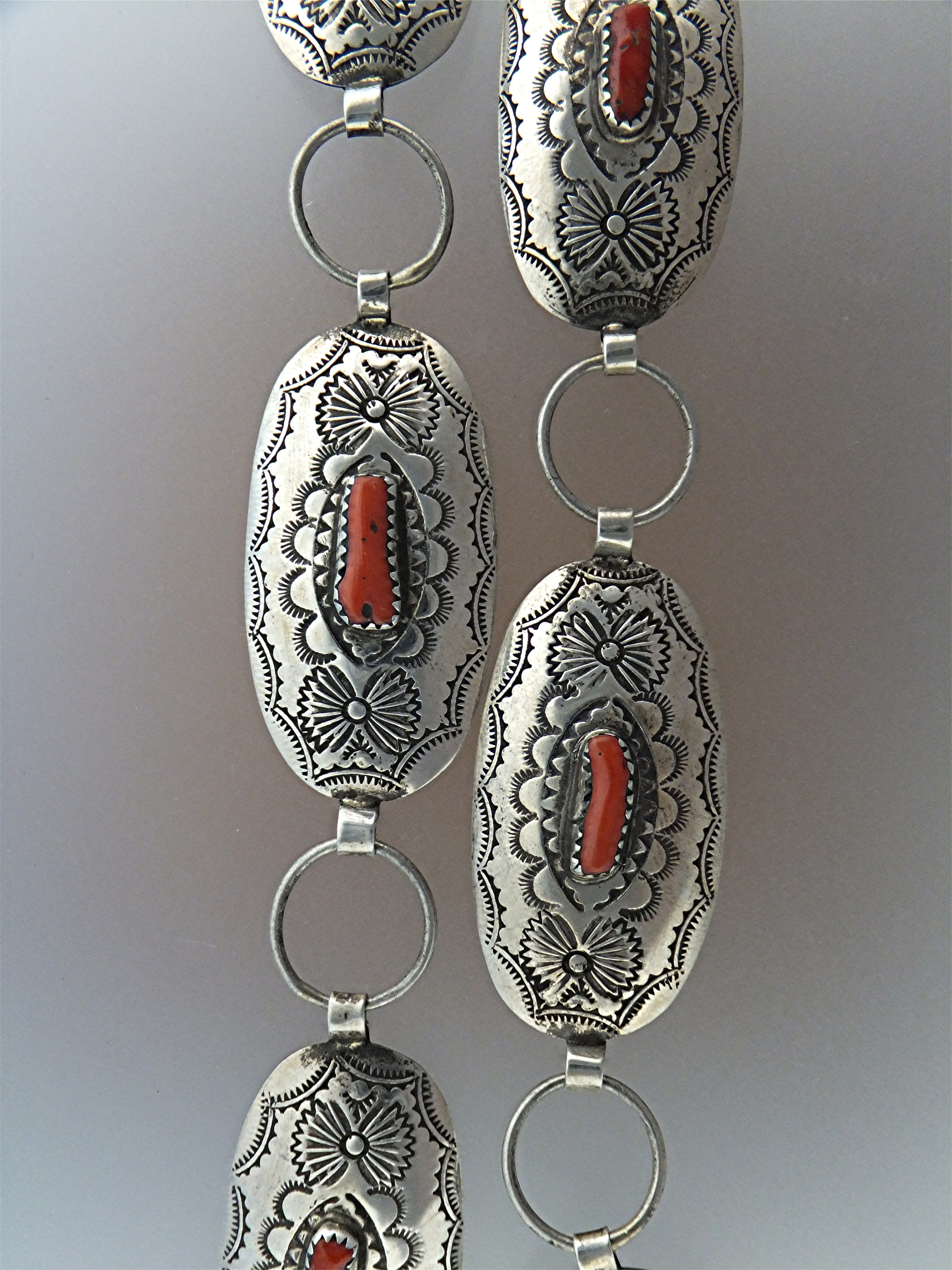 Native American Belt Sterling Silver Coral By Shirley S