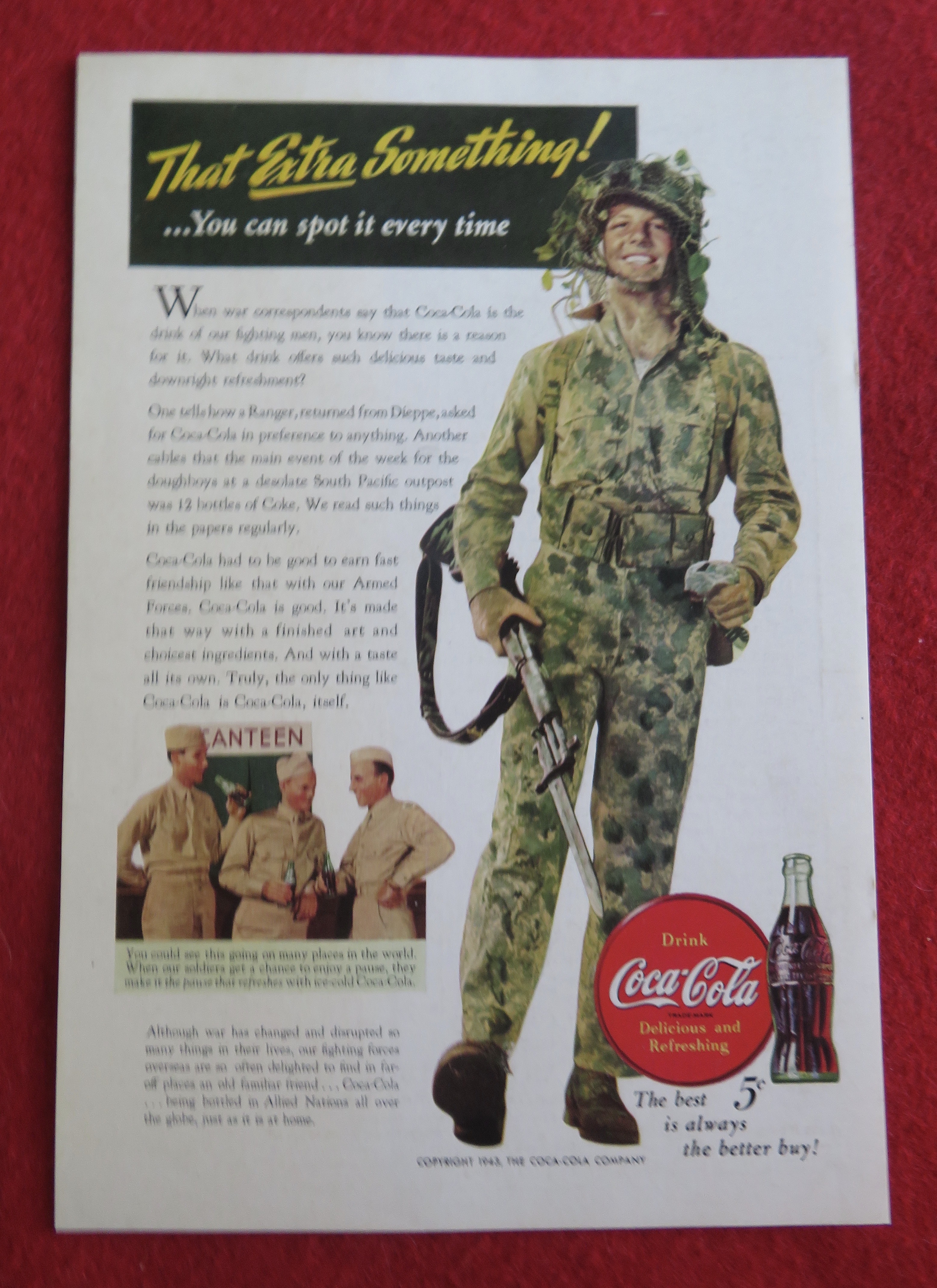 1943 Coca-Cola with Soldier Walking with Gun