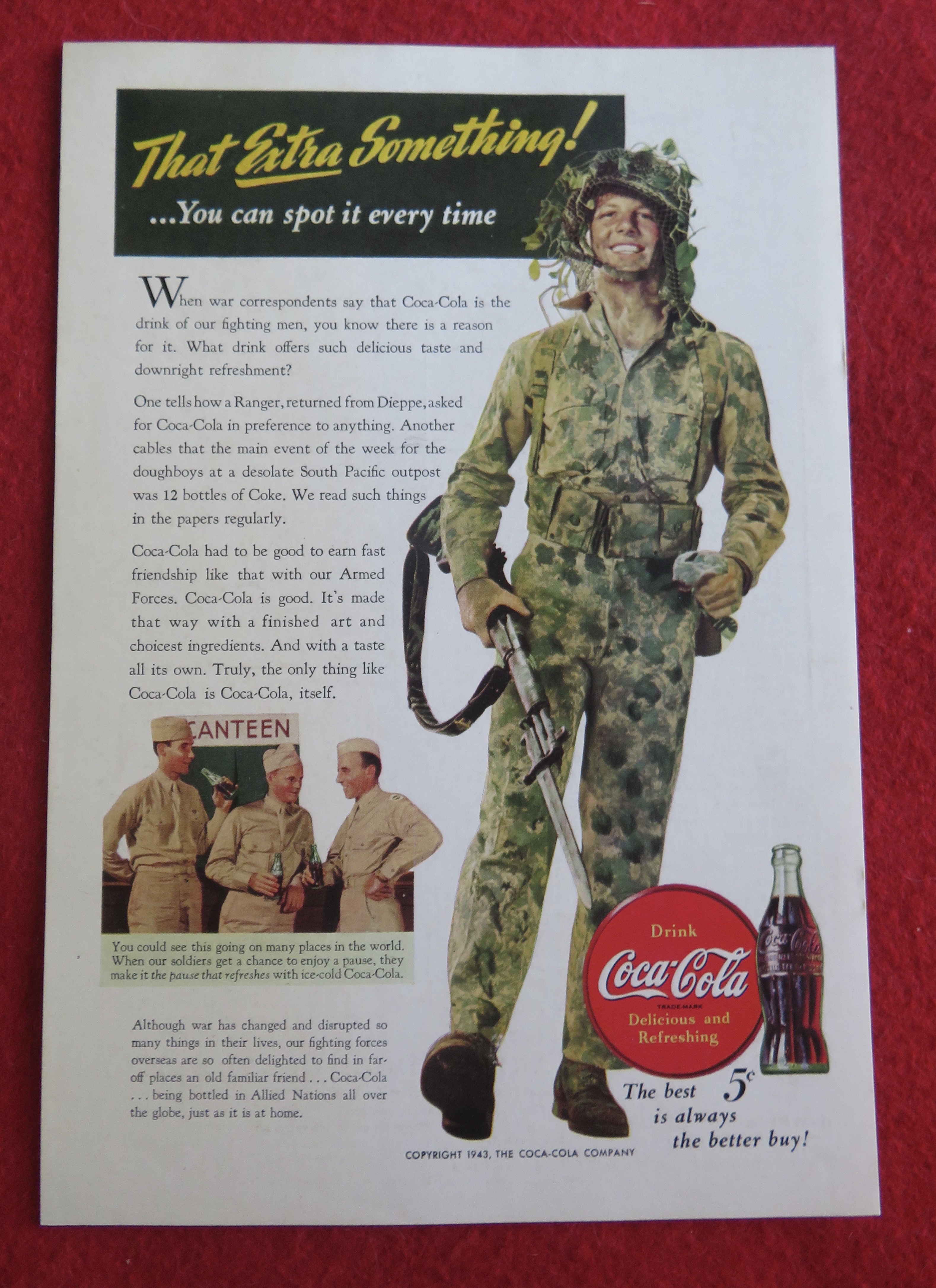 1943 Coca-Cola with Soldier Walking with Gun