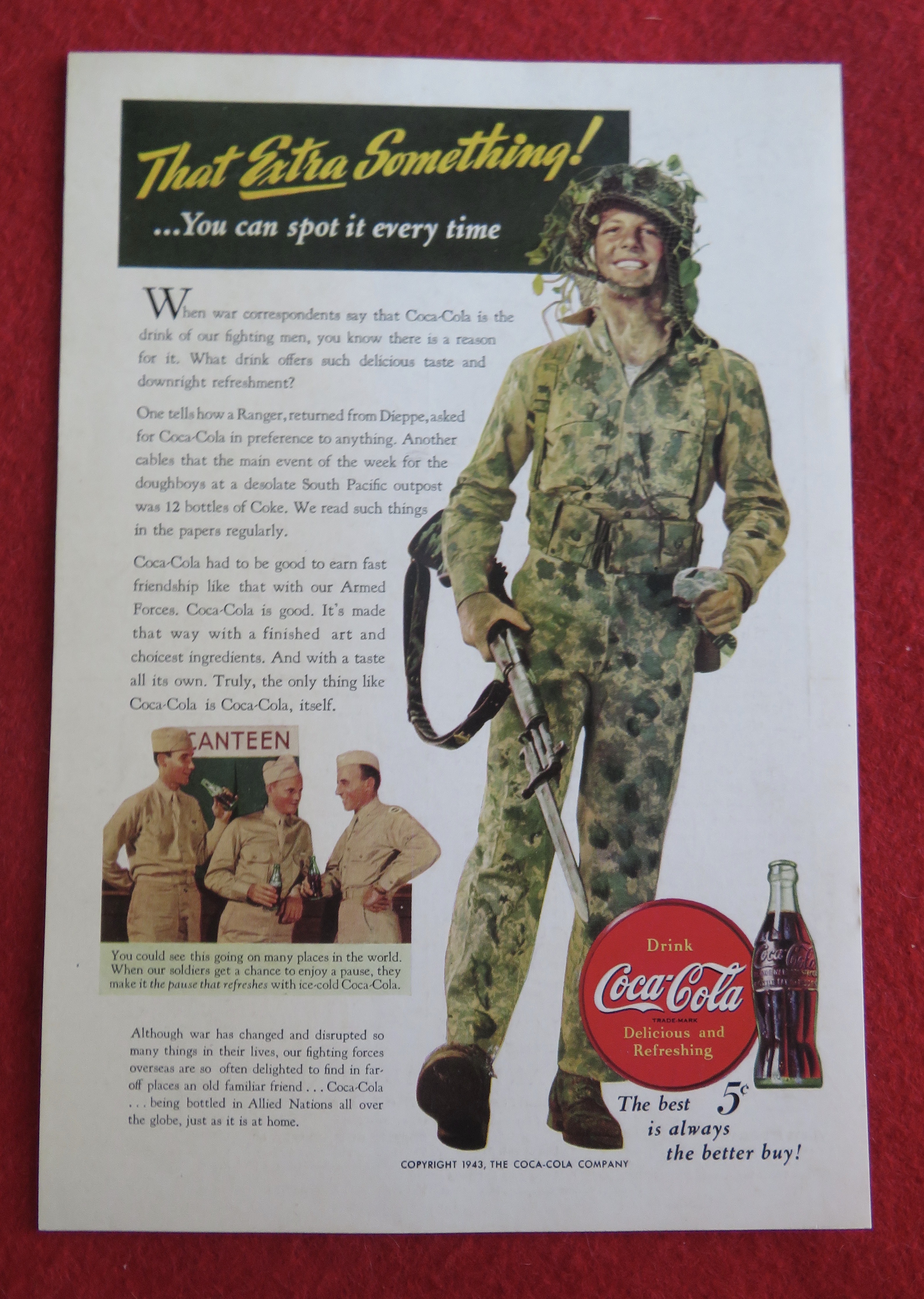 1943 Coca-Cola with Soldier Walking with Gun