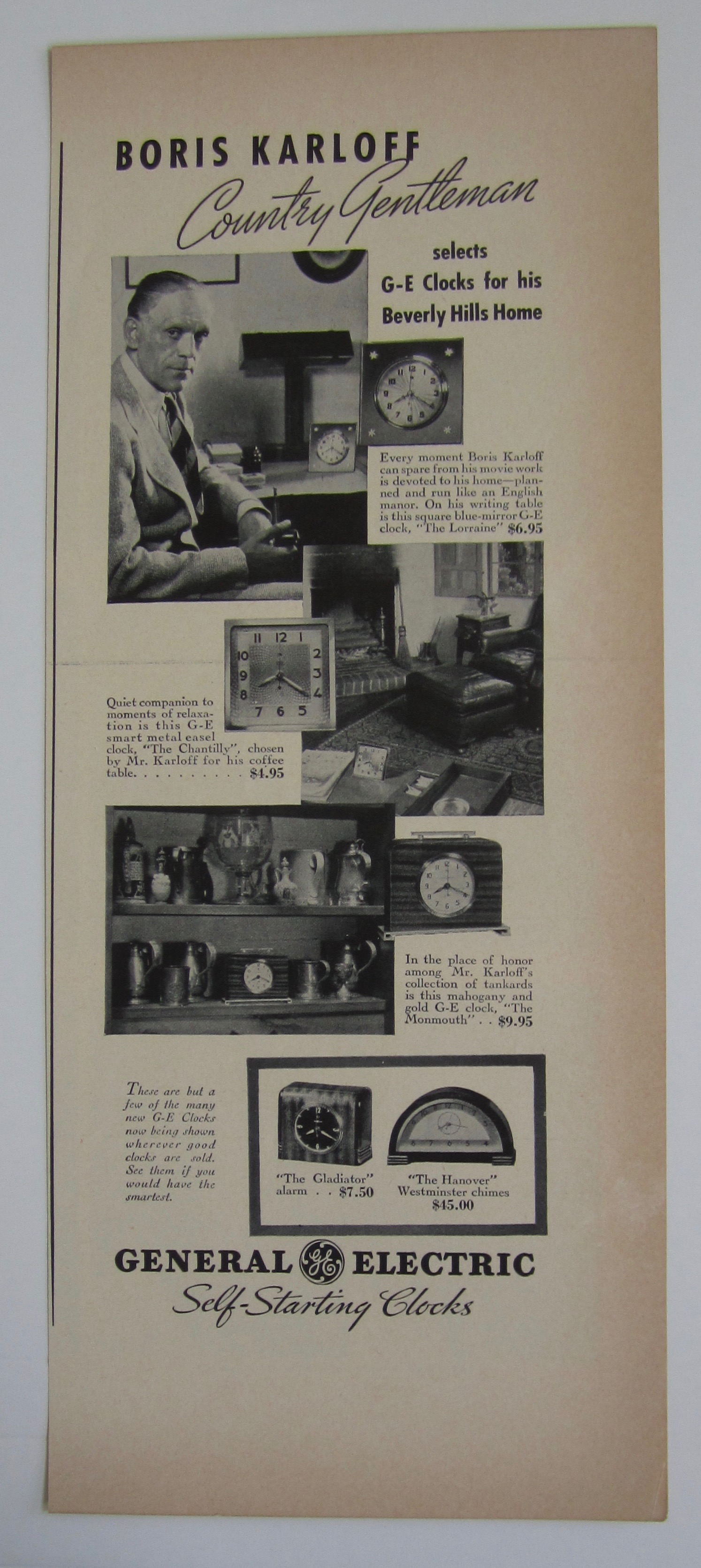 1937 General Electric Clocks with Boris Karloff