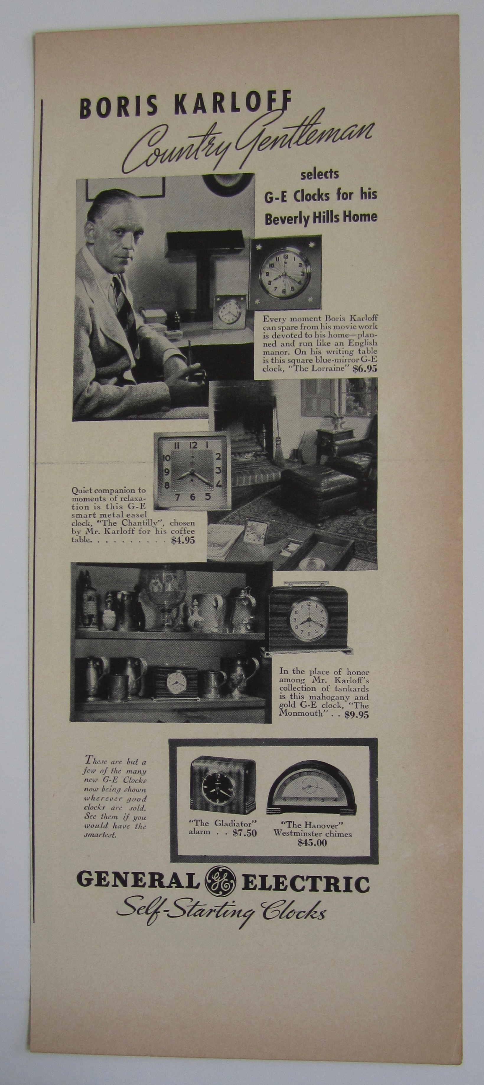 1937 General Electric Clocks with Boris Karloff