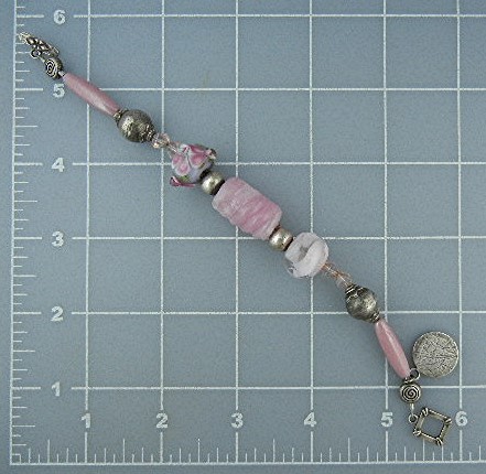 Sterling Silver Artist Pink Art Glass Crystal Bracelet