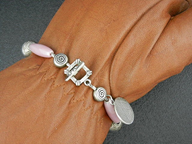 Sterling Silver Artist Pink Art Glass Crystal Bracelet