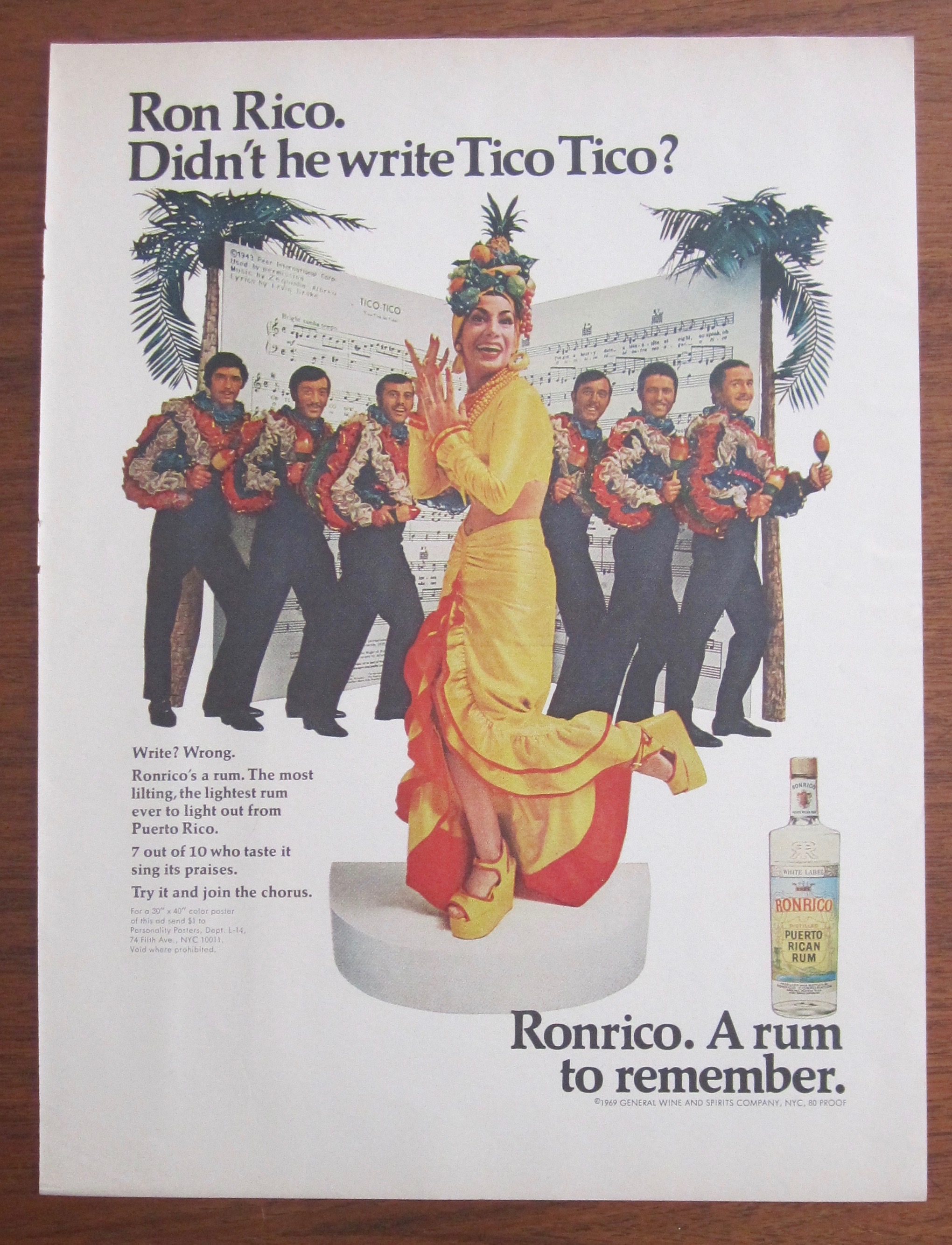 1969 Ronrico Rum with Woman as Carmen Miranda