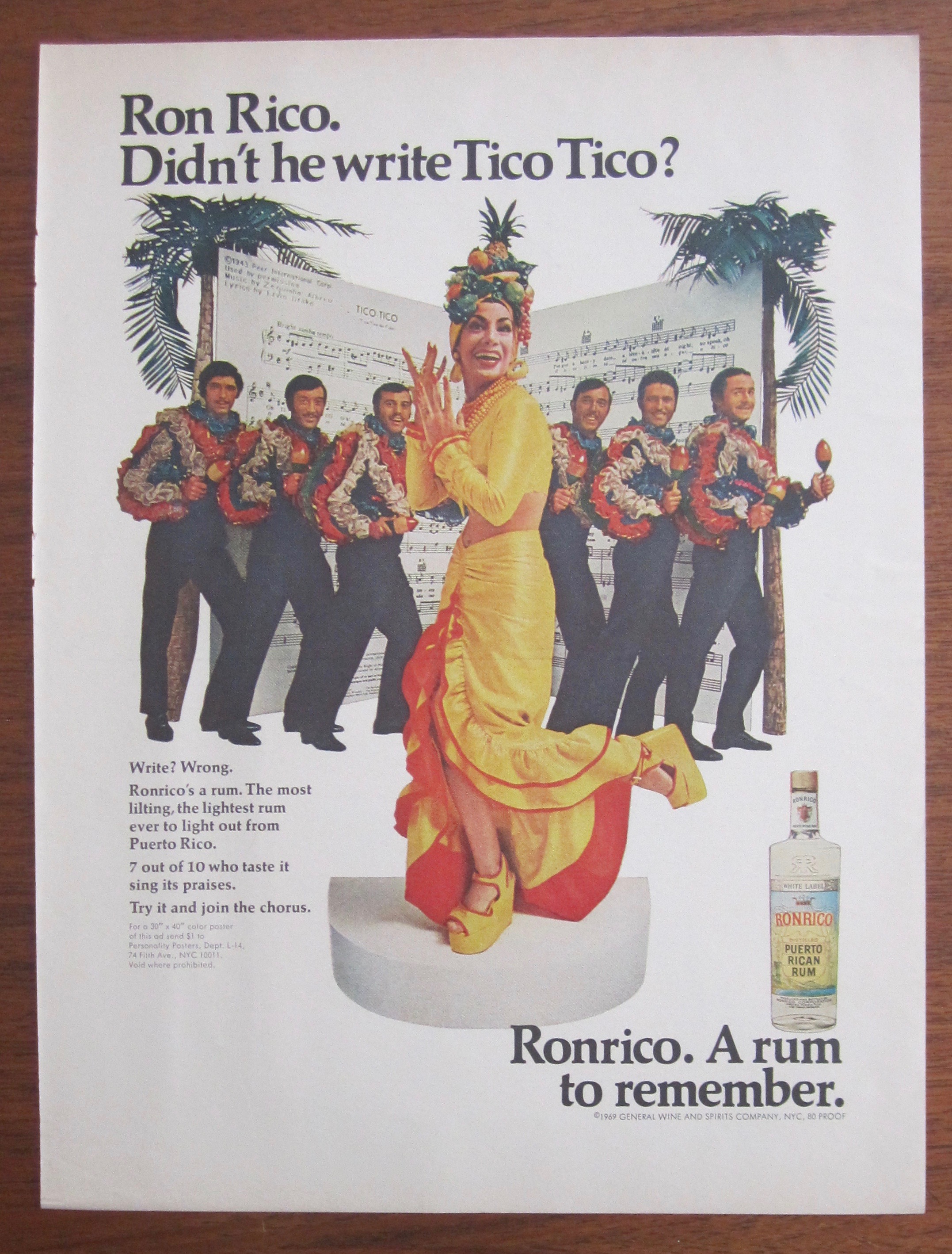 1969 Ronrico Rum with Woman as Carmen Miranda