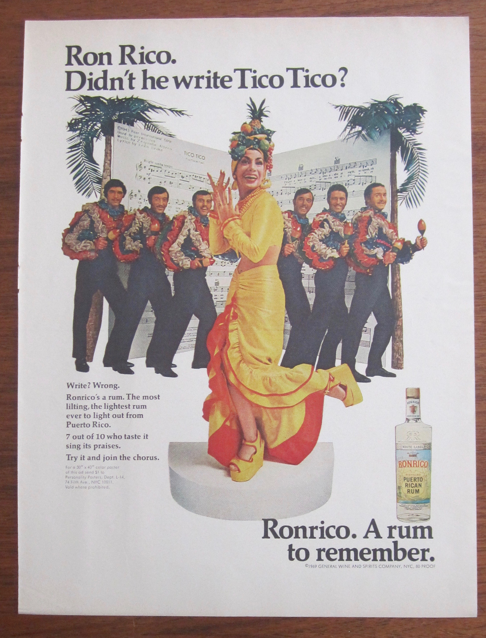1969 Ronrico Rum with Woman as Carmen Miranda