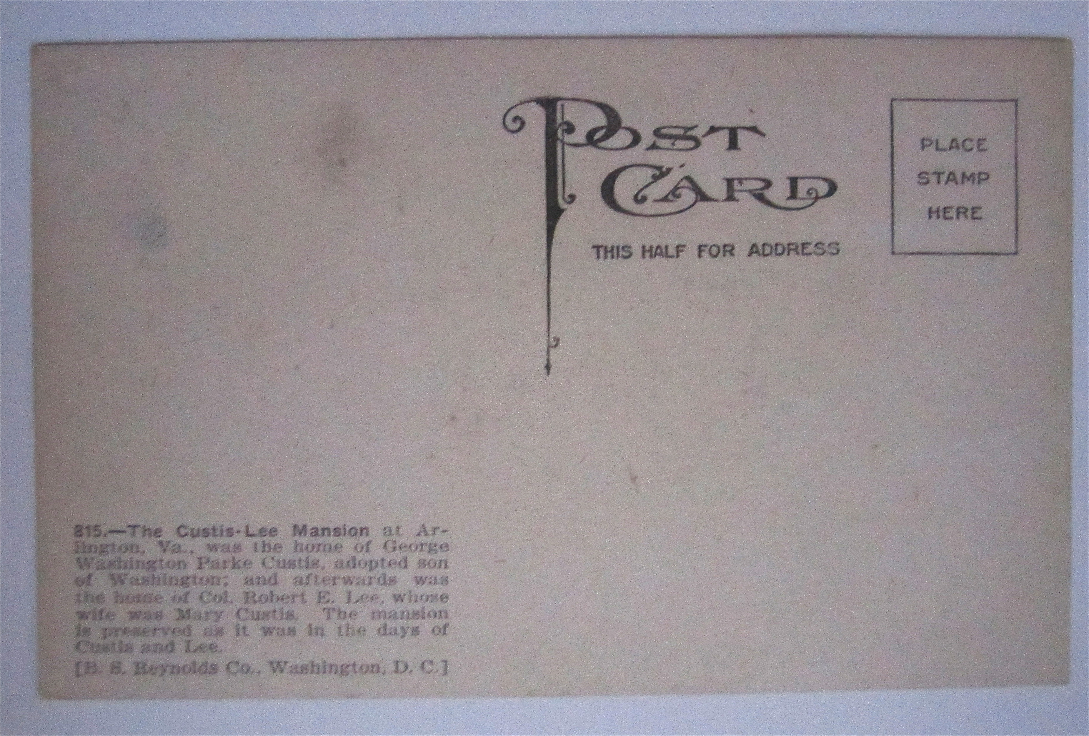Curtis Lee Mansion, Arlington, Virginia Postcard