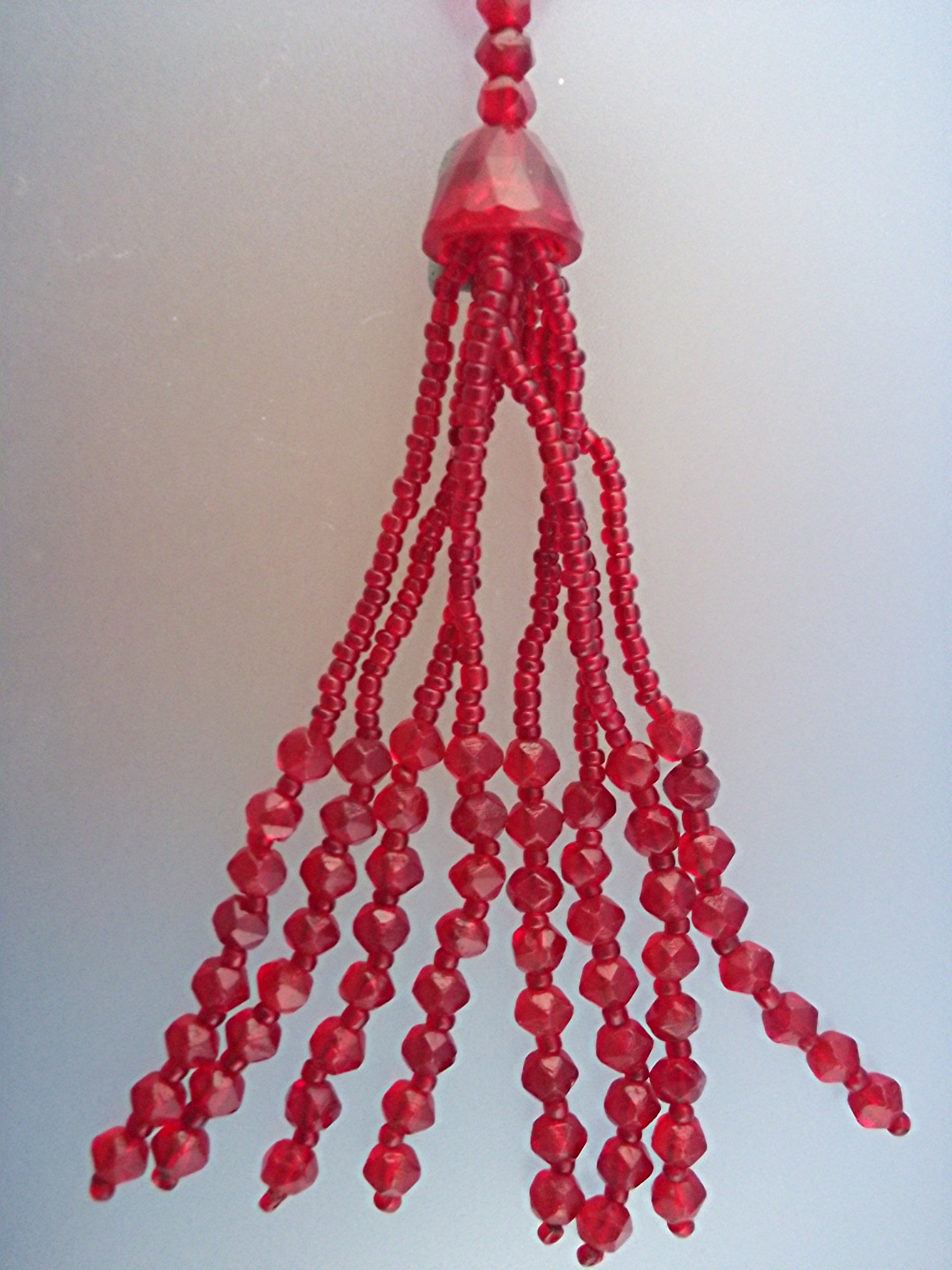 Necklace Red Glass Tassle Flapper Style
