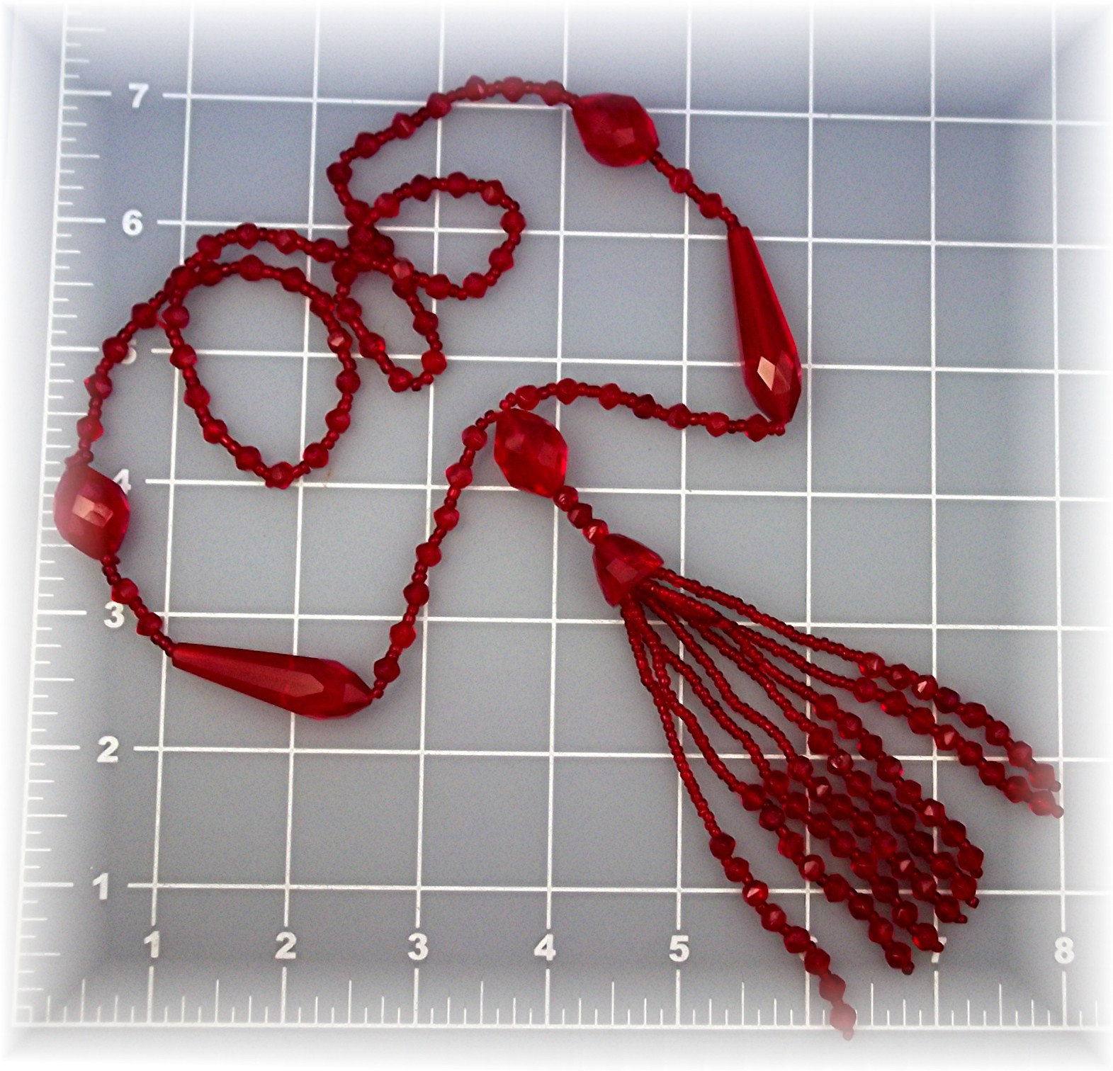 Necklace Red Glass Tassle Flapper Style