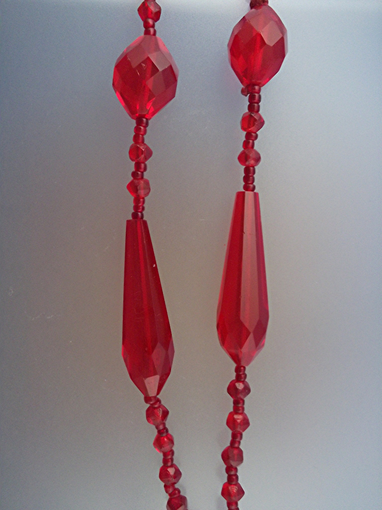 Necklace Red Glass Tassle Flapper Style