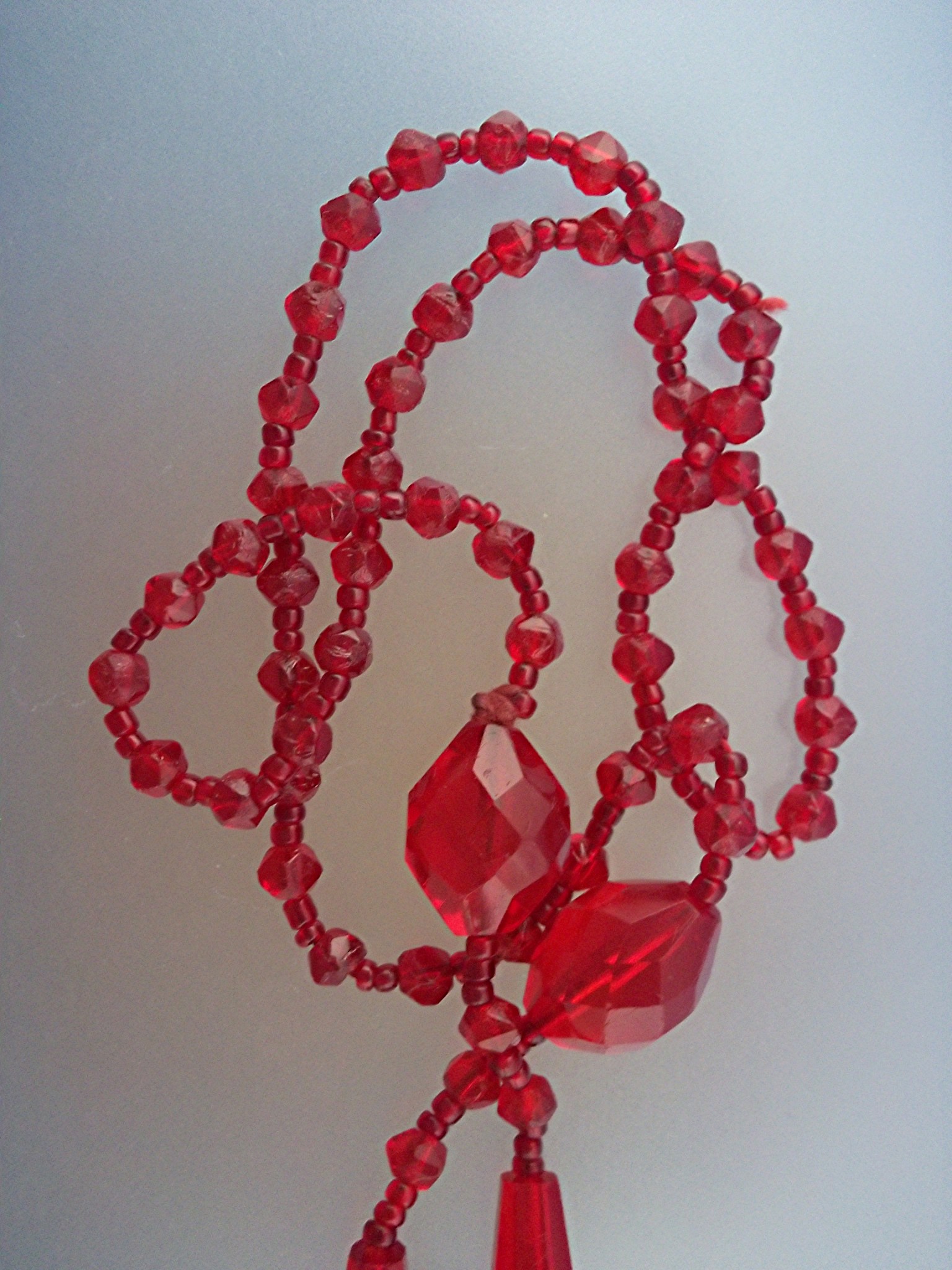 Necklace Red Glass Tassle Flapper Style