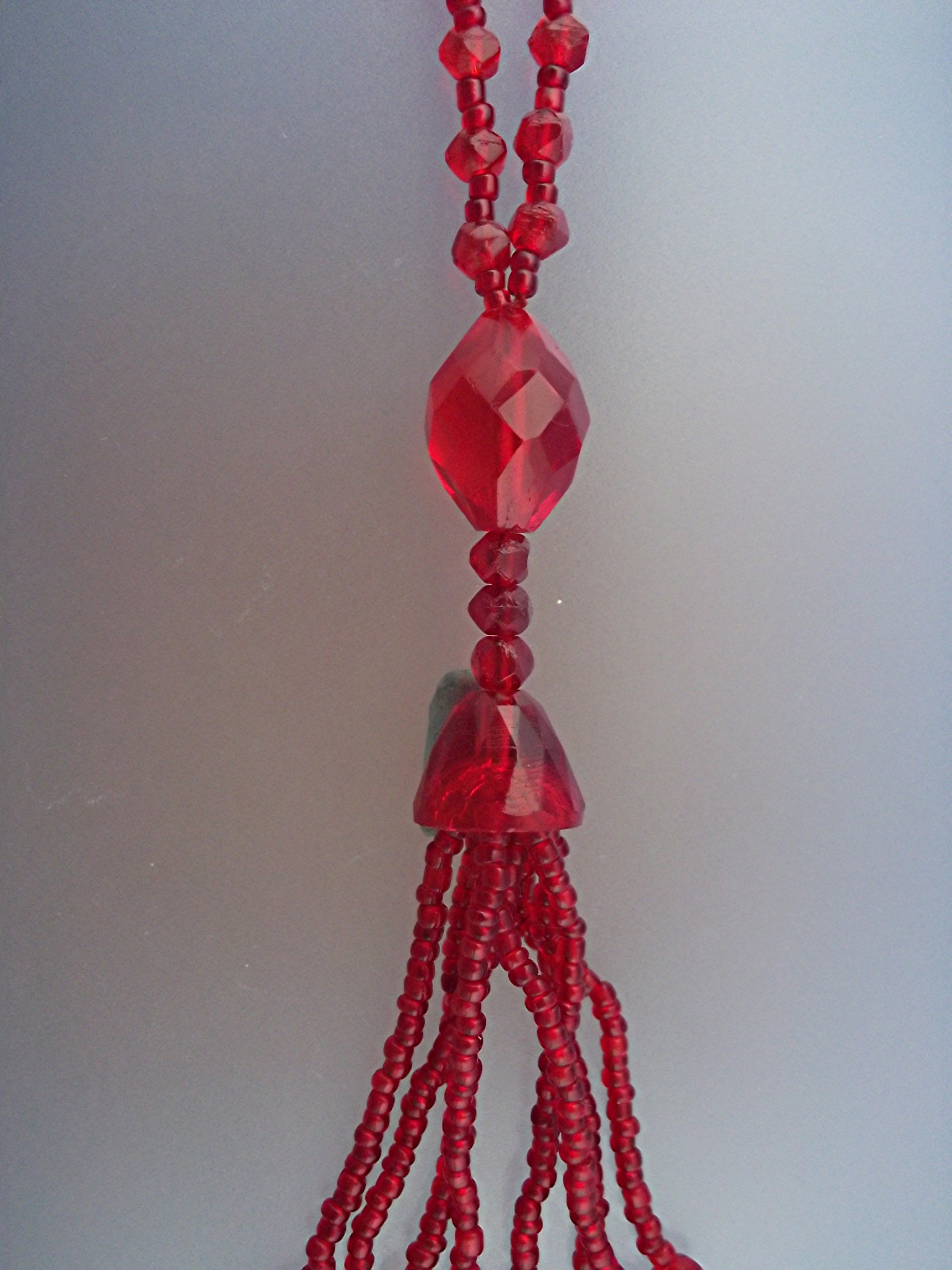 Necklace Red Glass Tassle Flapper Style
