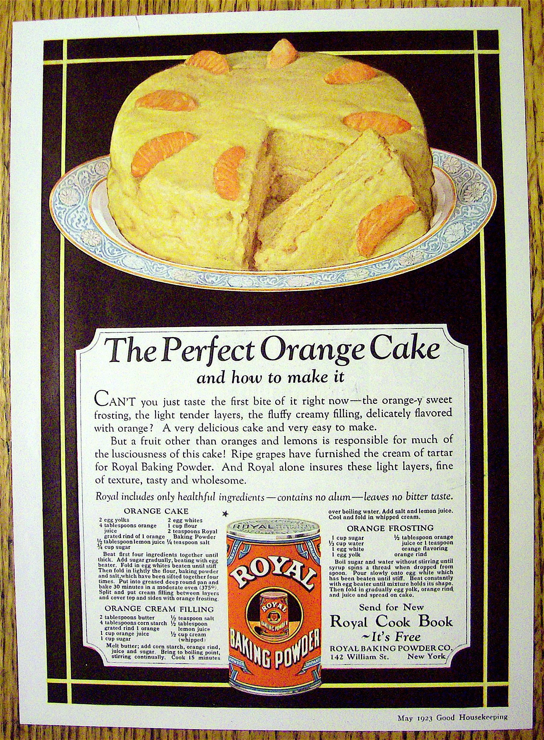 1923 Royal Baking Powder with Perfect Orange Cake