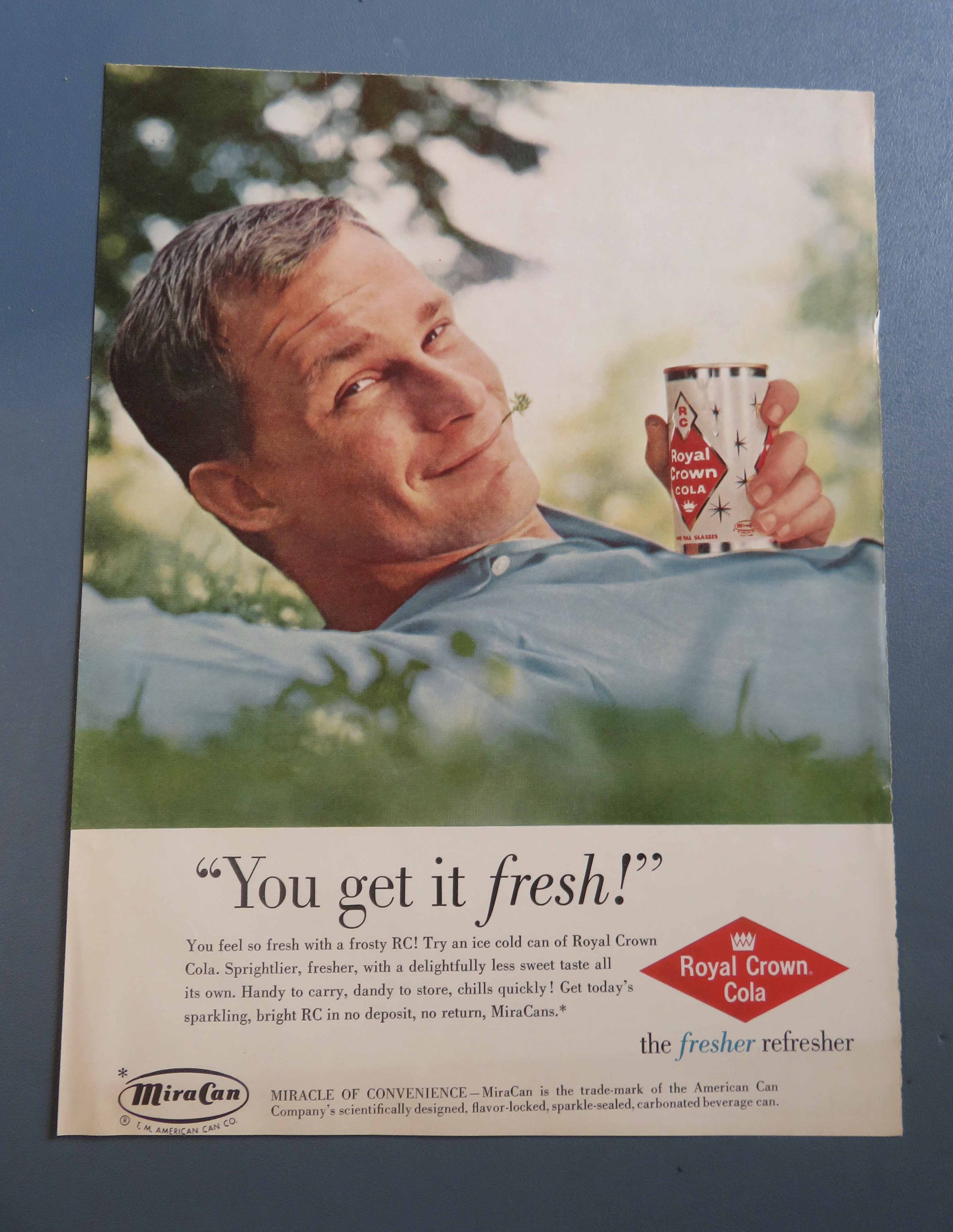 1960 Royal Crown Cola with Man Holding Can of Cola