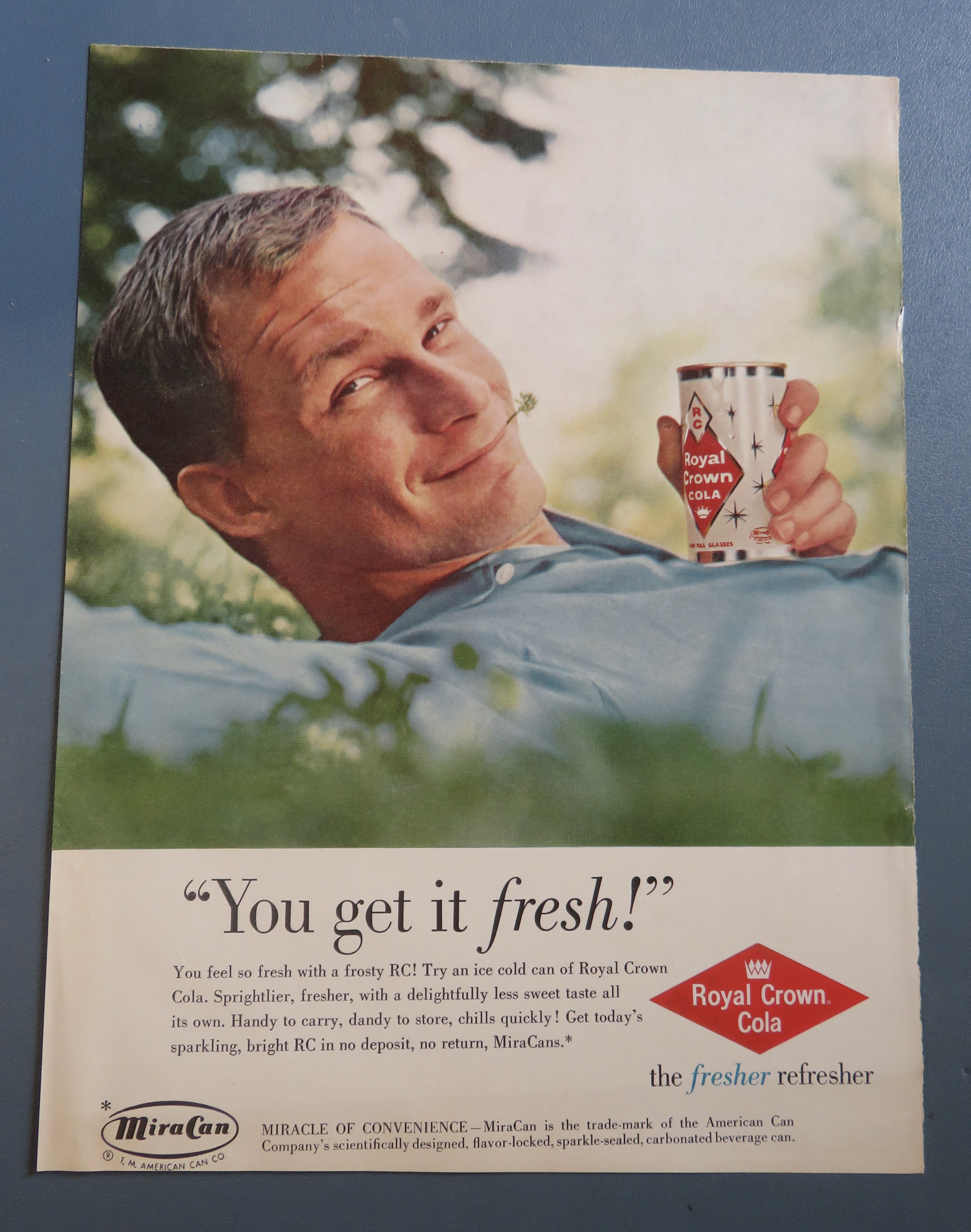 1960 Royal Crown Cola with Man Holding Can of Cola