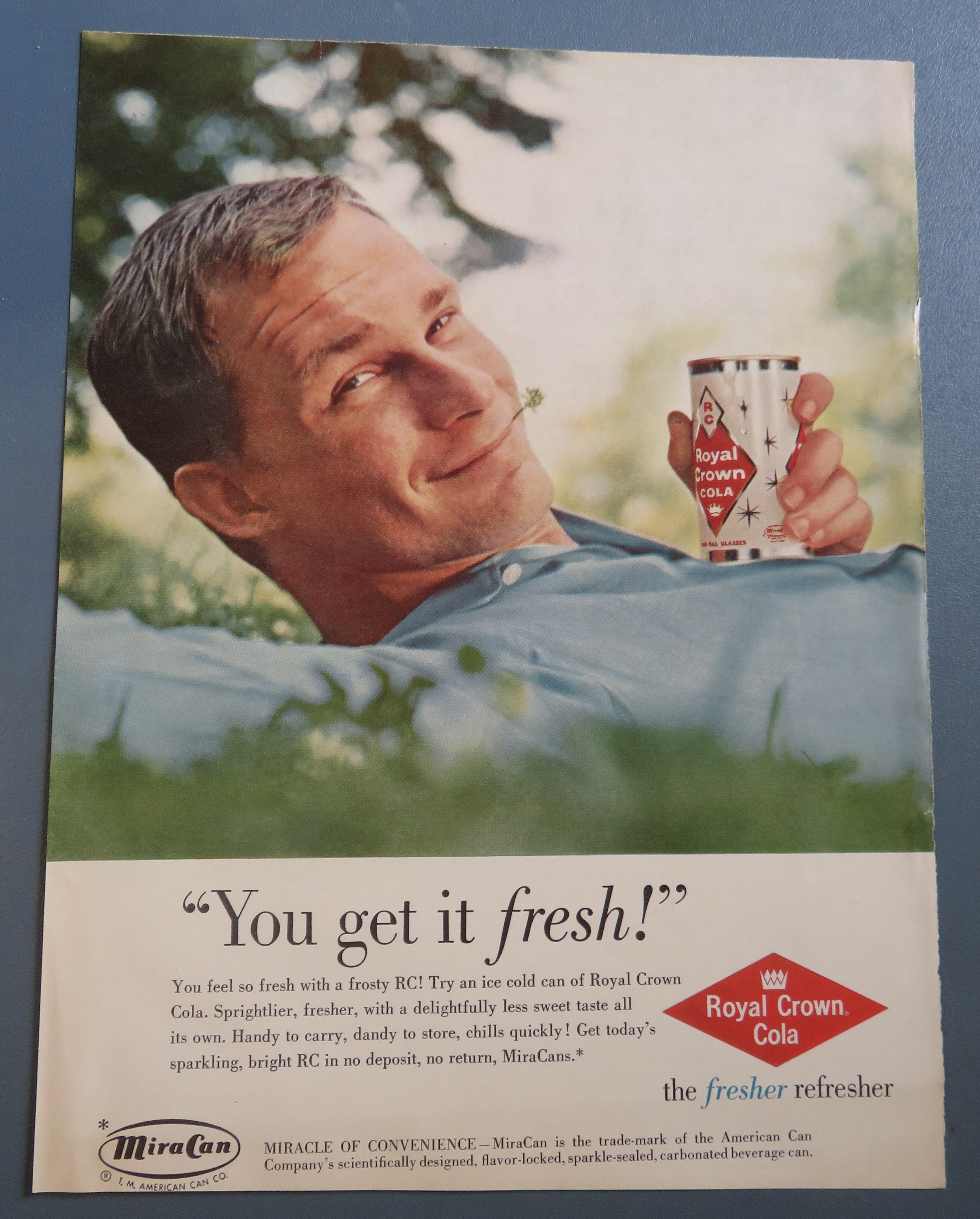 1960 Royal Crown Cola with Man Holding Can of Cola
