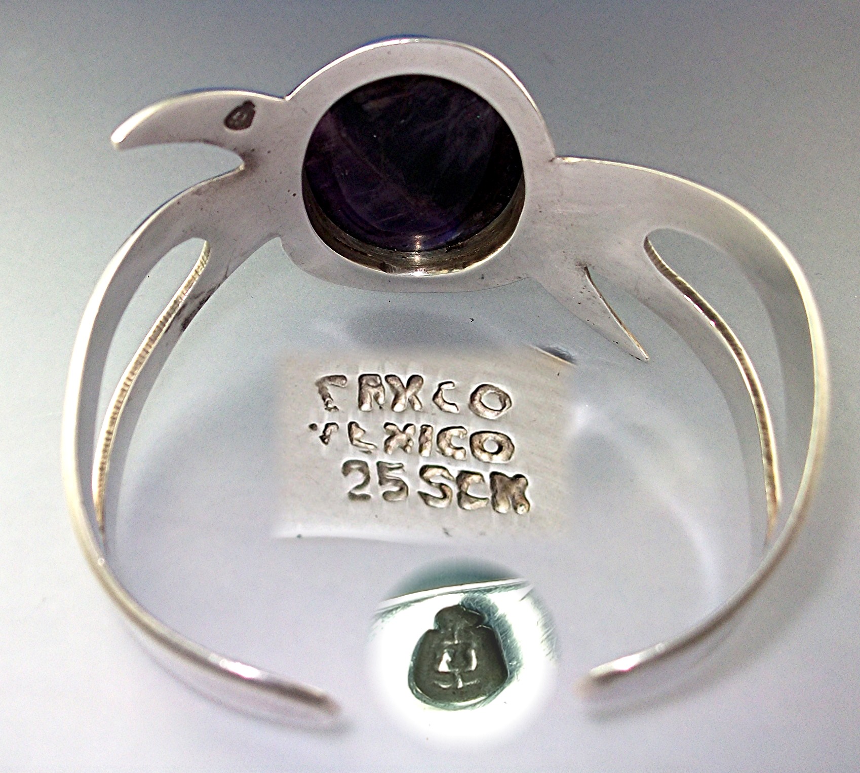 Bracelet Sterling Silver Amethyst Taxco Mexico Eagle 3