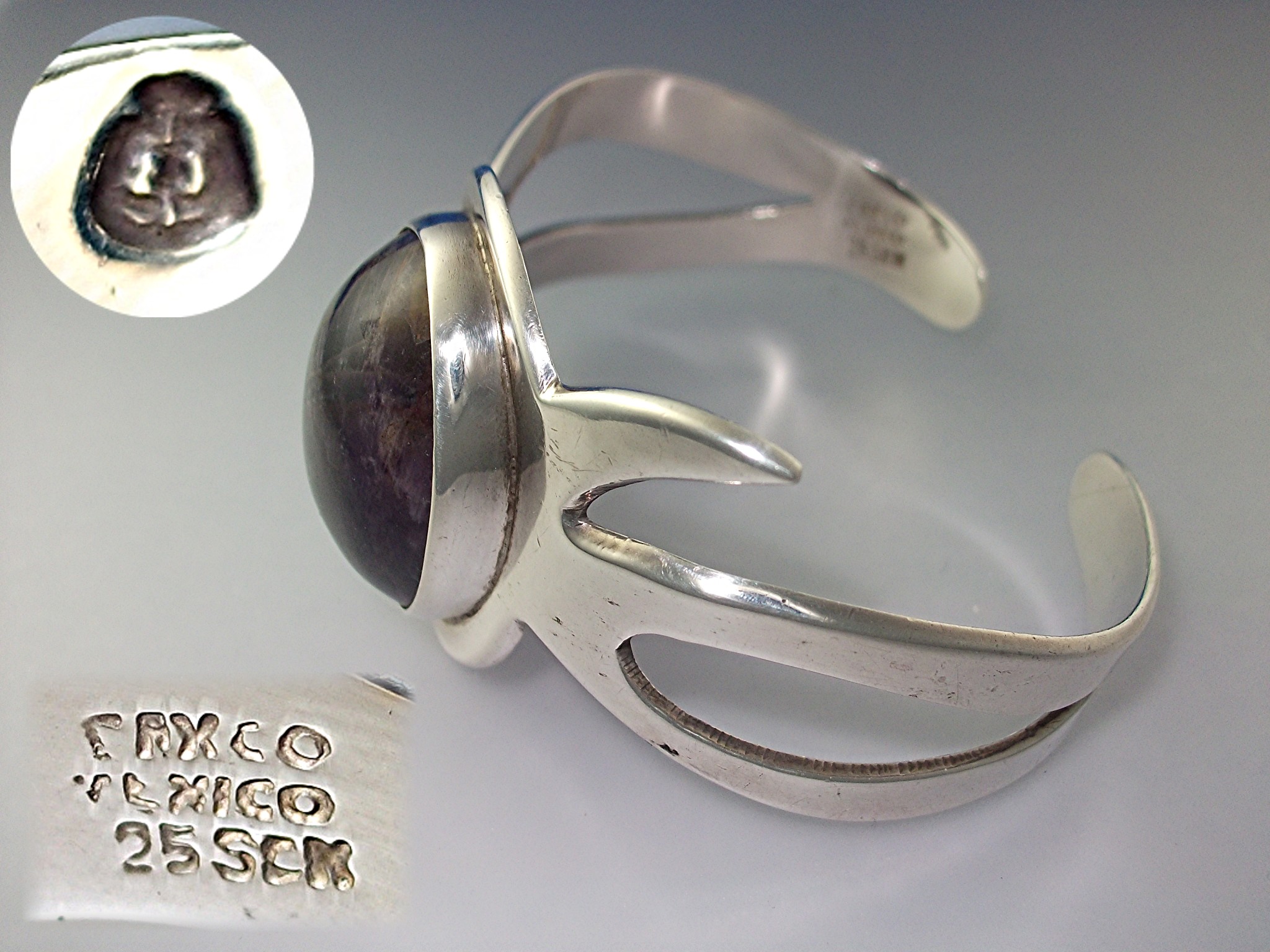 Bracelet Sterling Silver Amethyst Taxco Mexico Eagle 3
