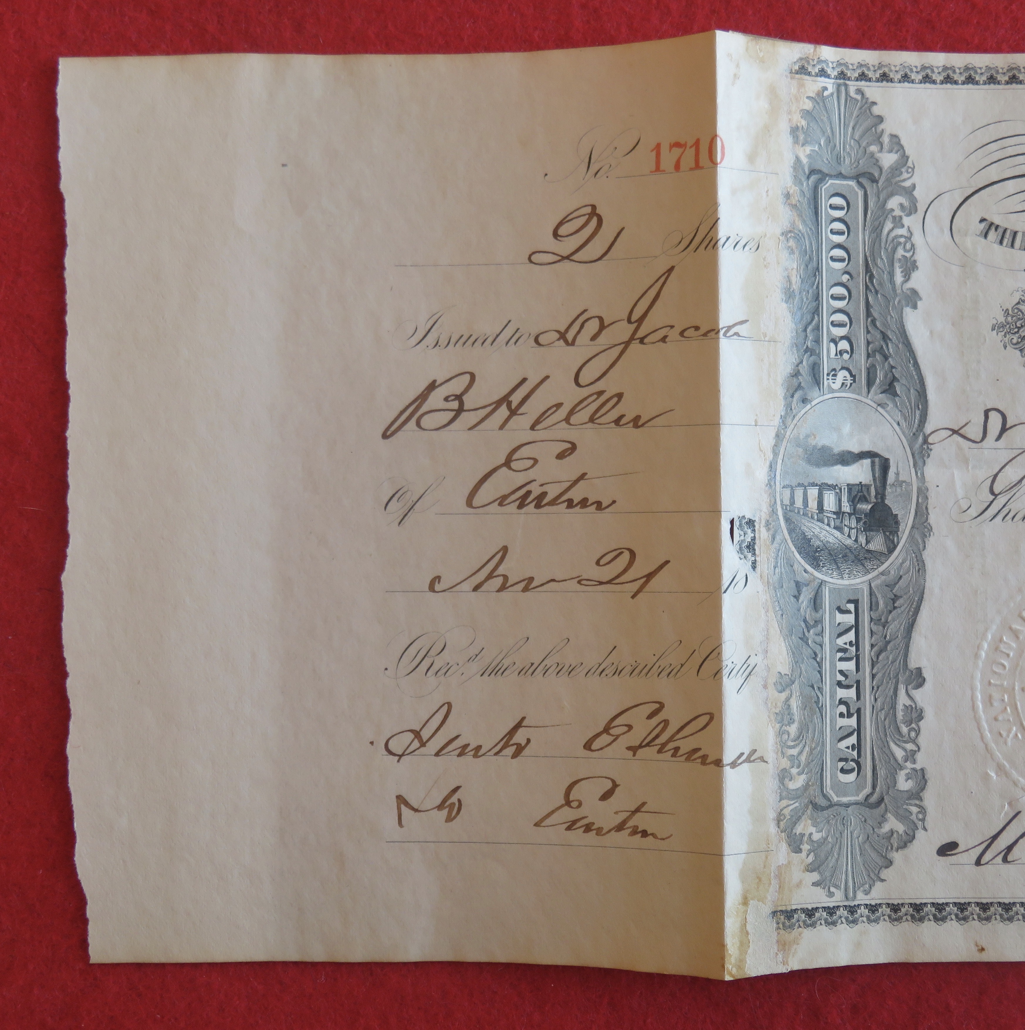 1883 The National Bank Of Catasauqua Stock Certificate
