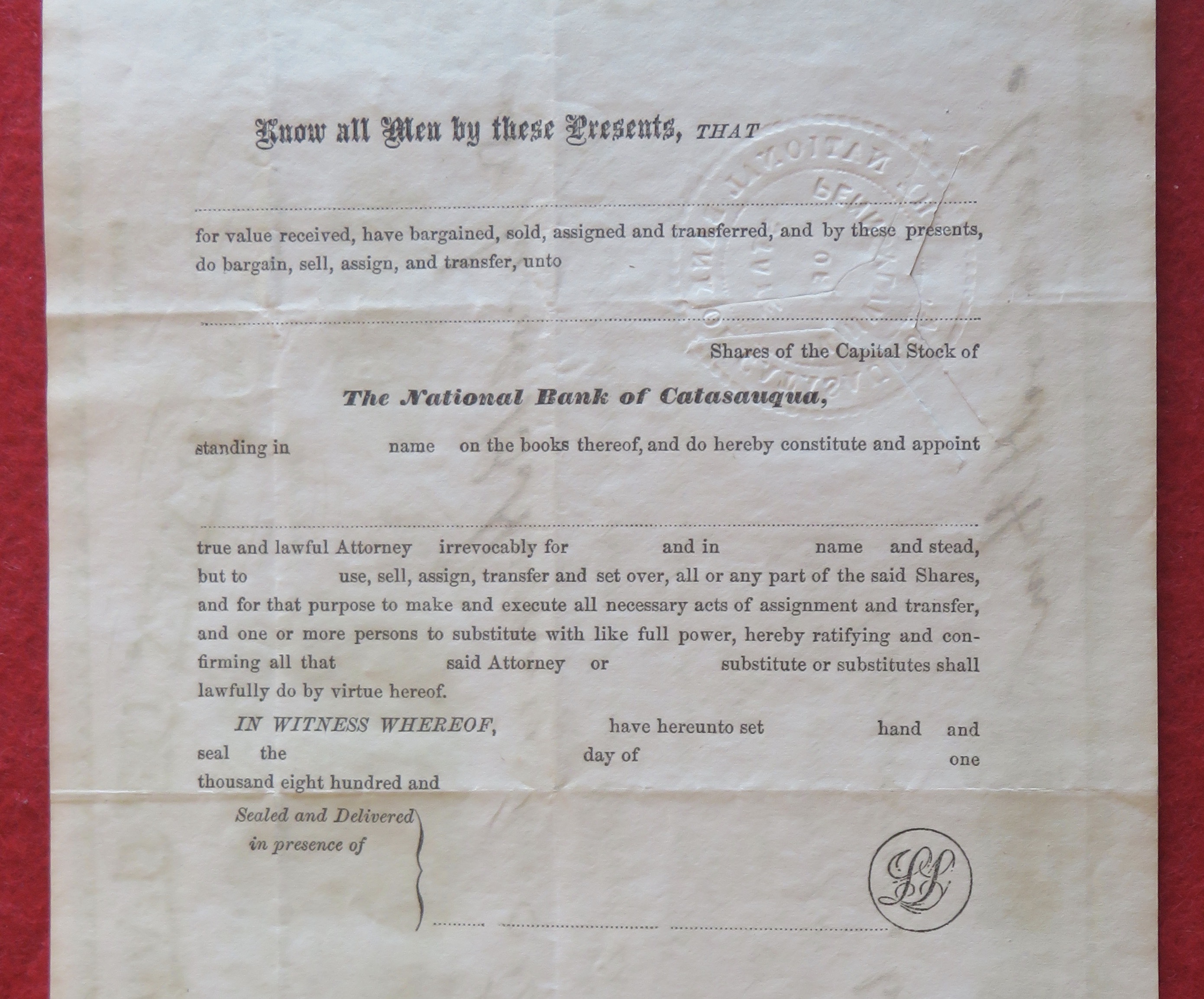 1883 The National Bank Of Catasauqua Stock Certificate