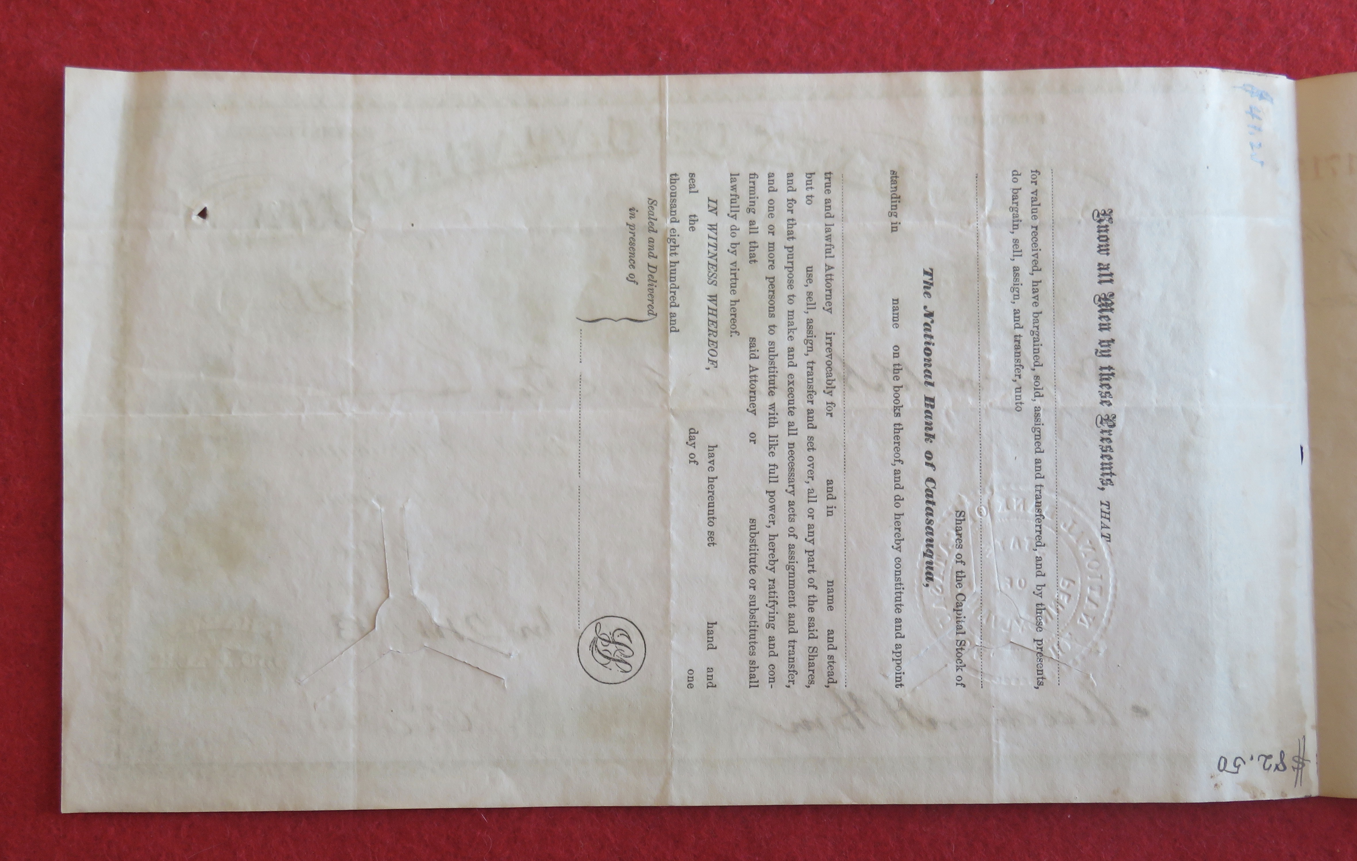 1883 The National Bank Of Catasauqua Stock Certificate