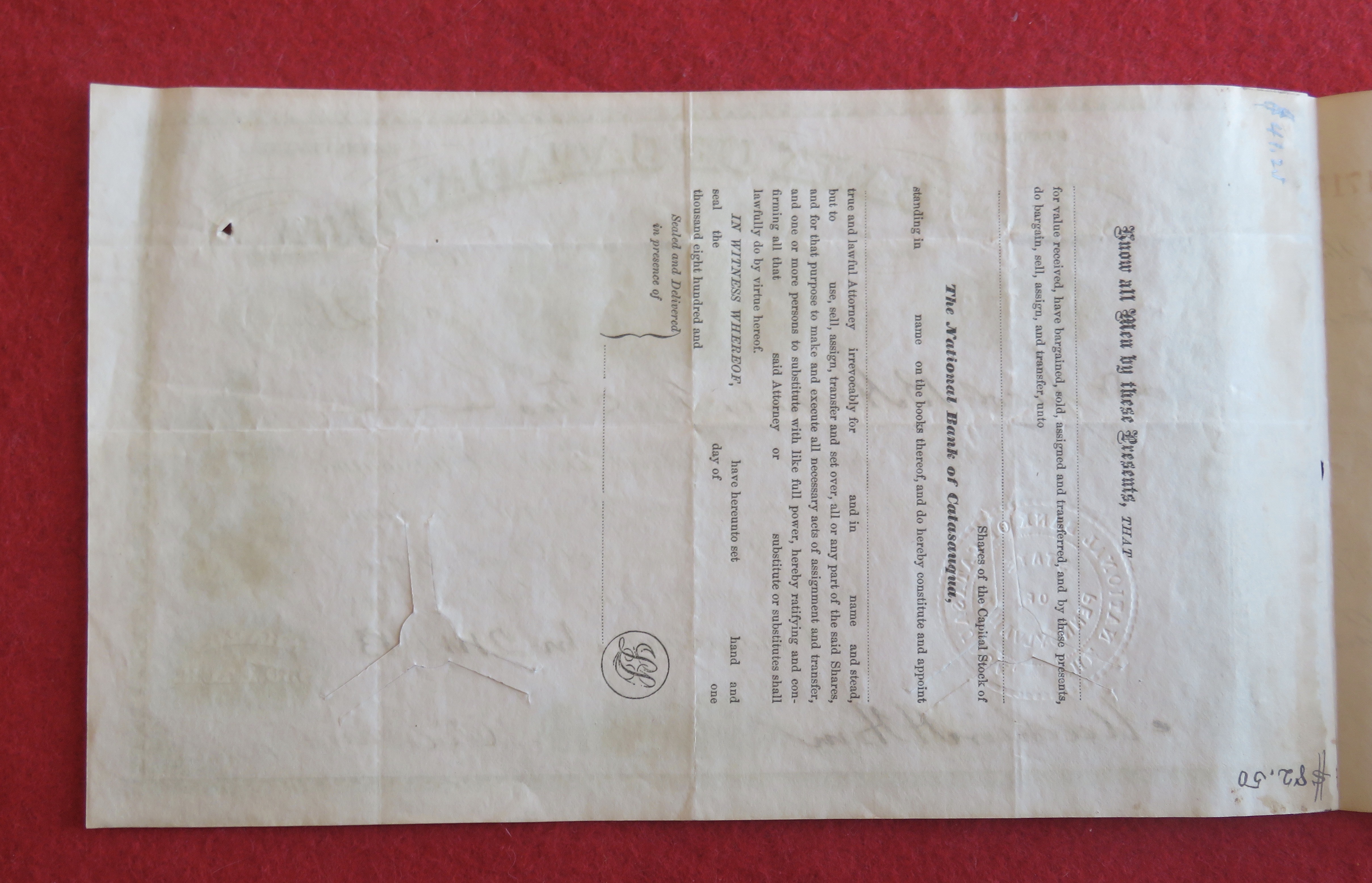 1883 The National Bank Of Catasauqua Stock Certificate