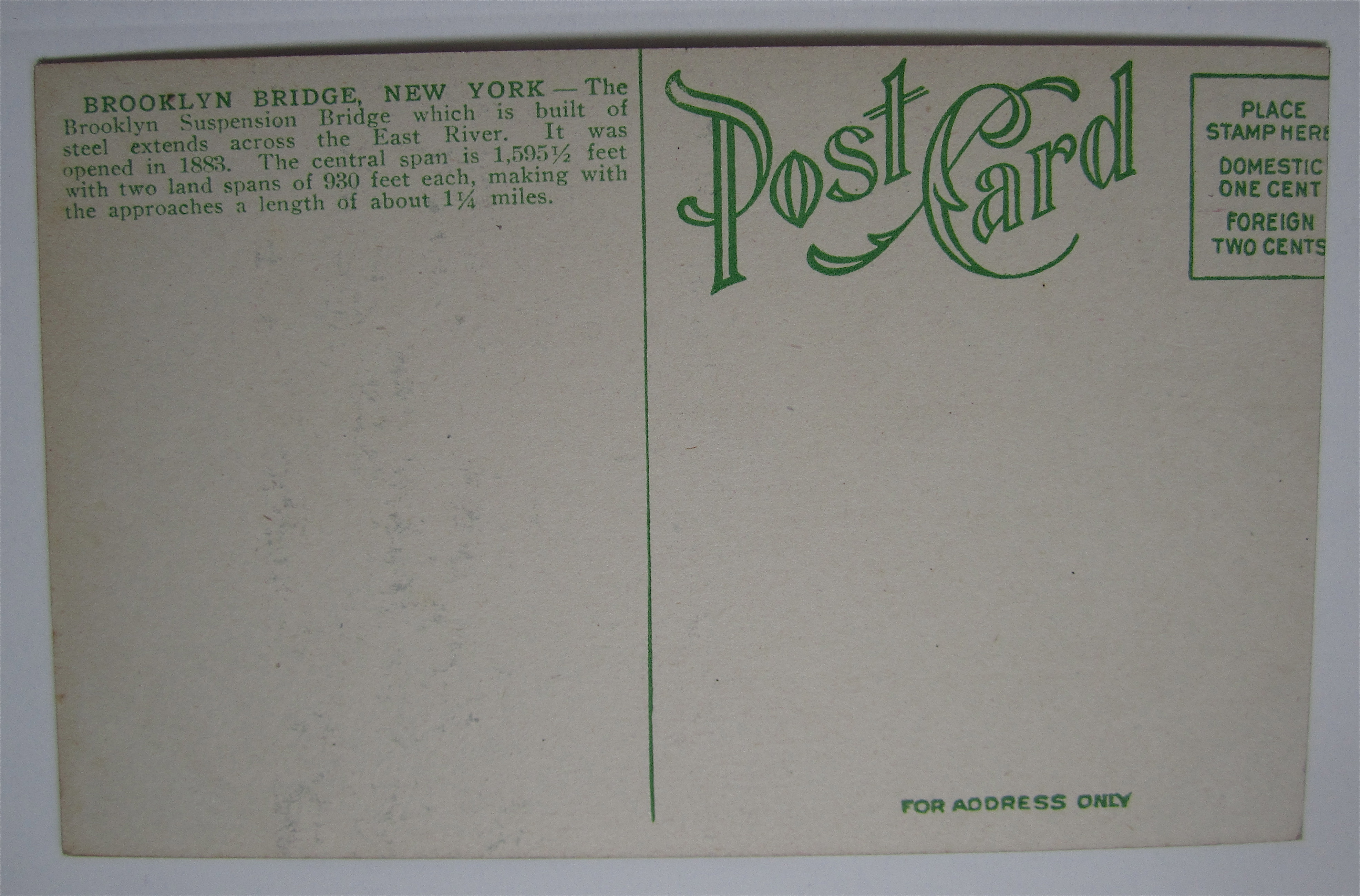 Brooklyn Bridge, New York Postcard