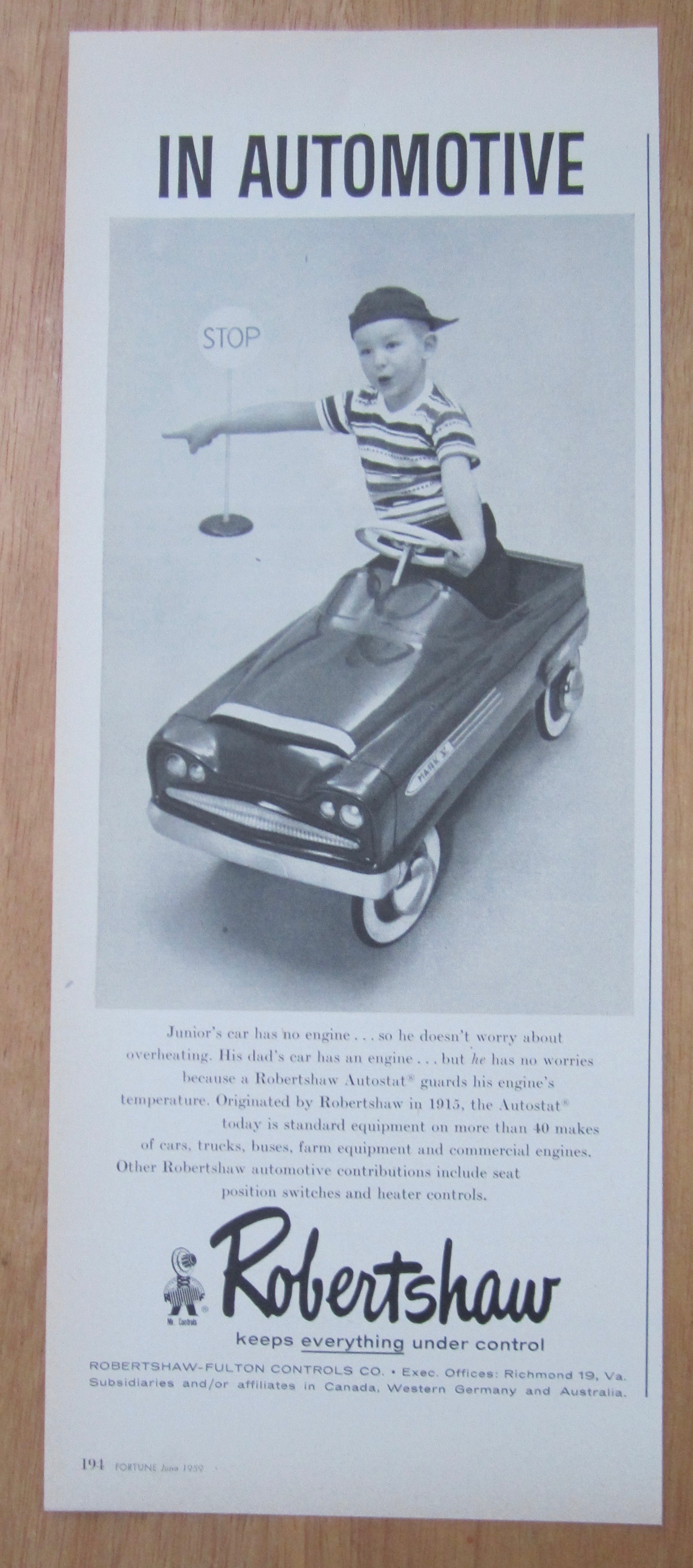 1959 Robertshaw Fulton Controls Co w/Boy & Toy Car
