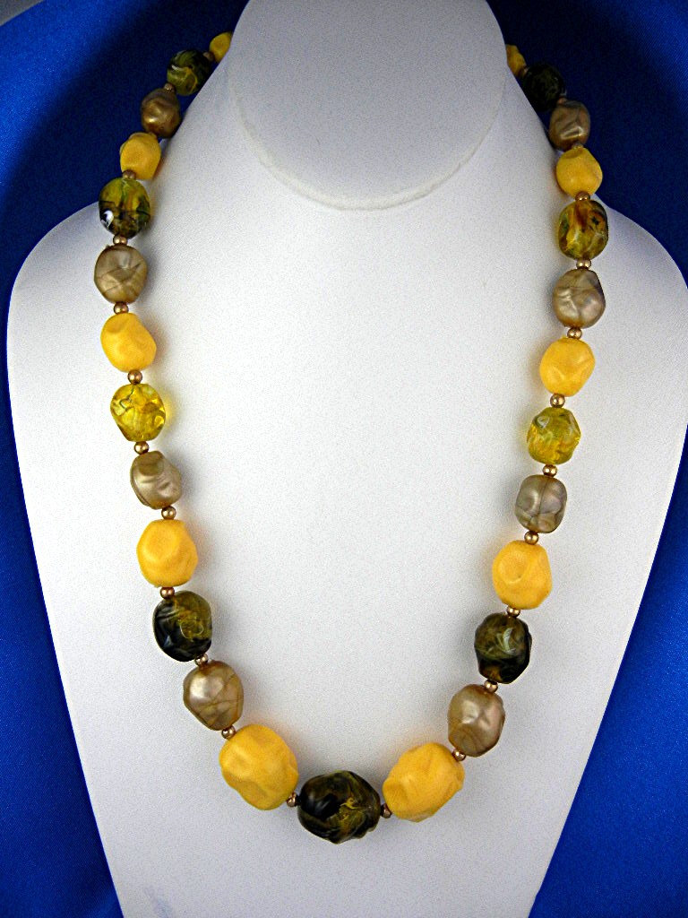Amber Green Gold Beads CORO Costume Necklace