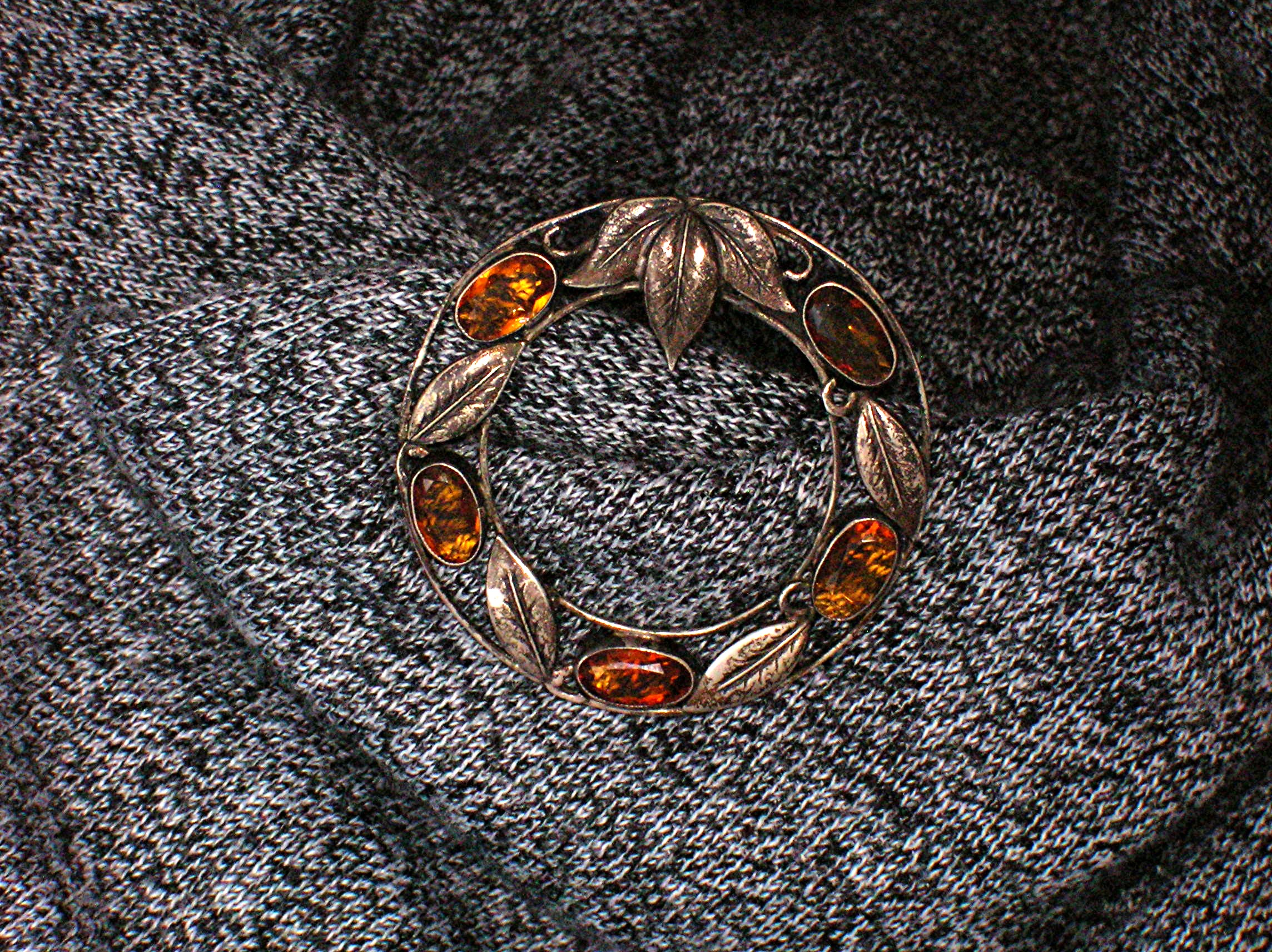 Citrine and Silver Leaves English Scarf  Dress Clip