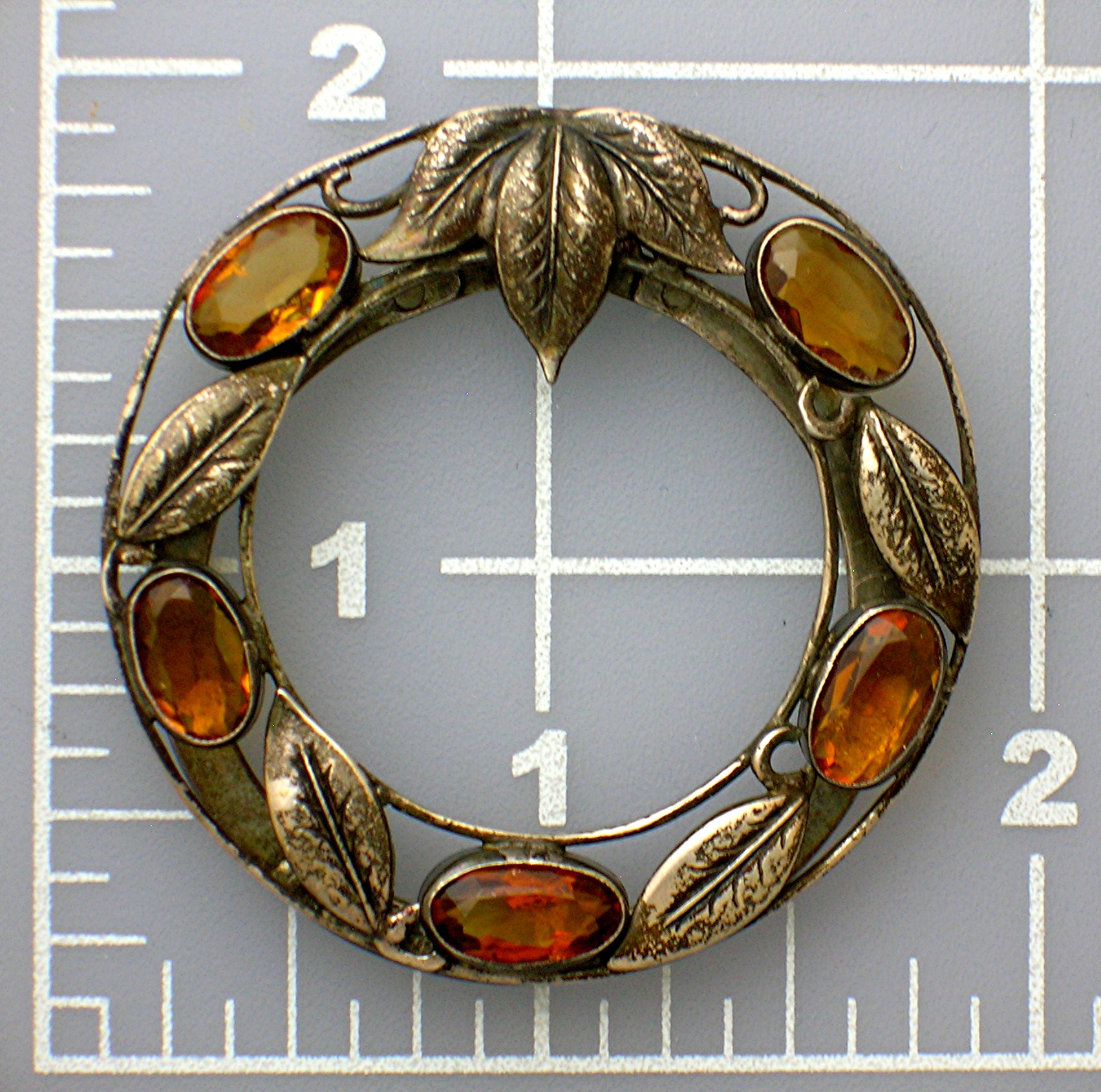 Citrine and Silver Leaves English Scarf  Dress Clip