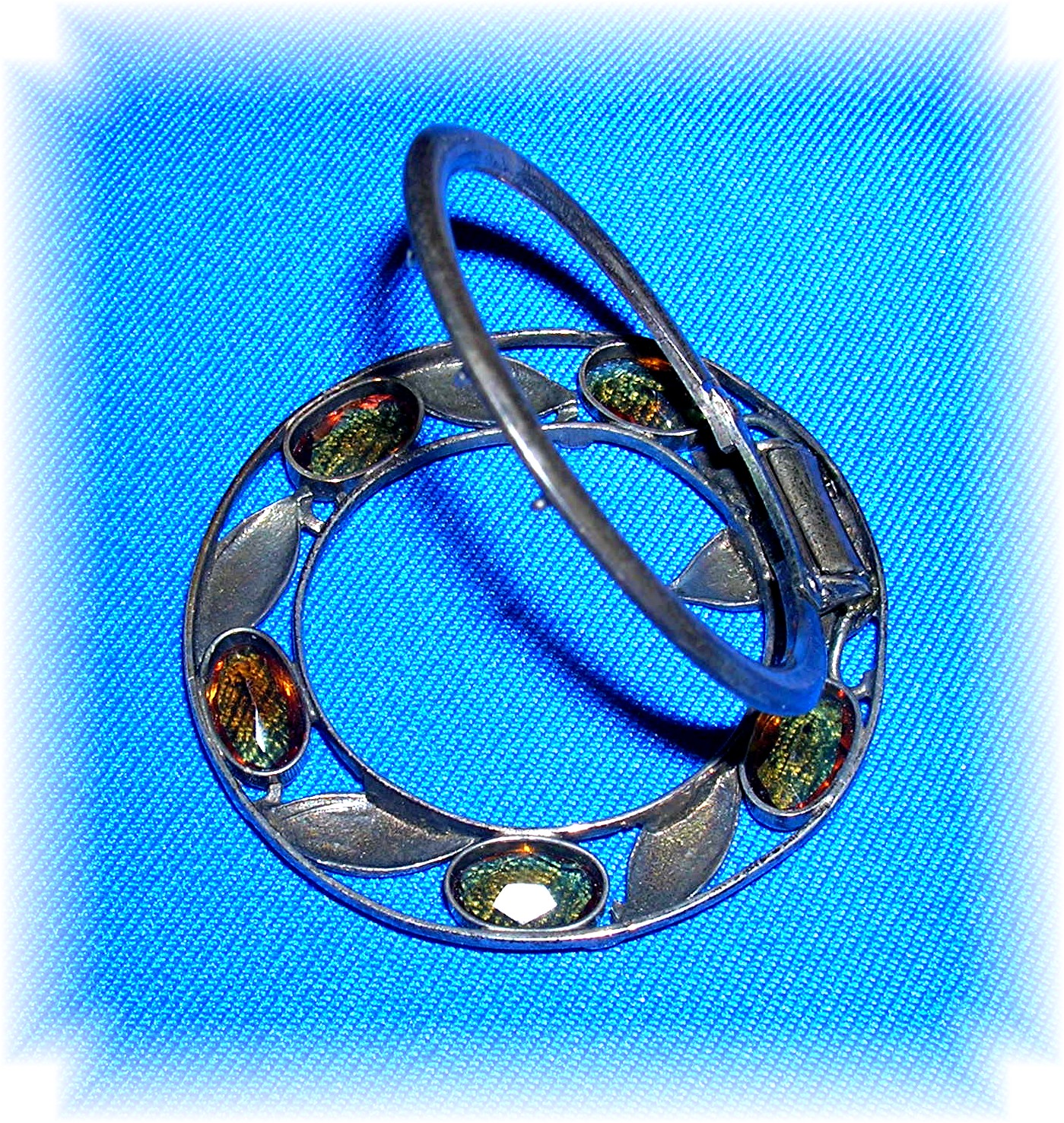 Citrine and Silver Leaves English Scarf  Dress Clip