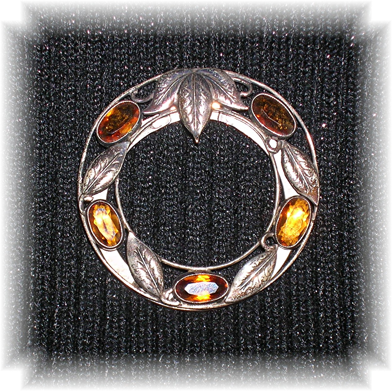 Citrine and Silver Leaves English Scarf  Dress Clip