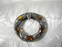 Citrine and Silver Leaves English Scarf Dress Clip