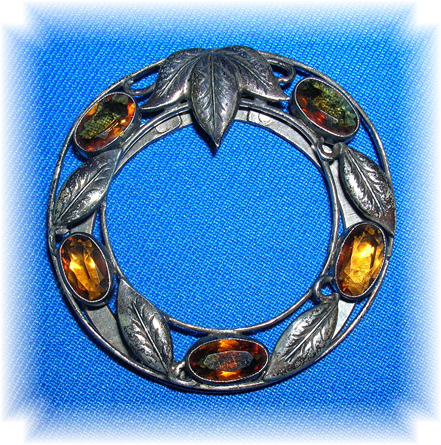 Citrine and Silver Leaves English Scarf  Dress Clip