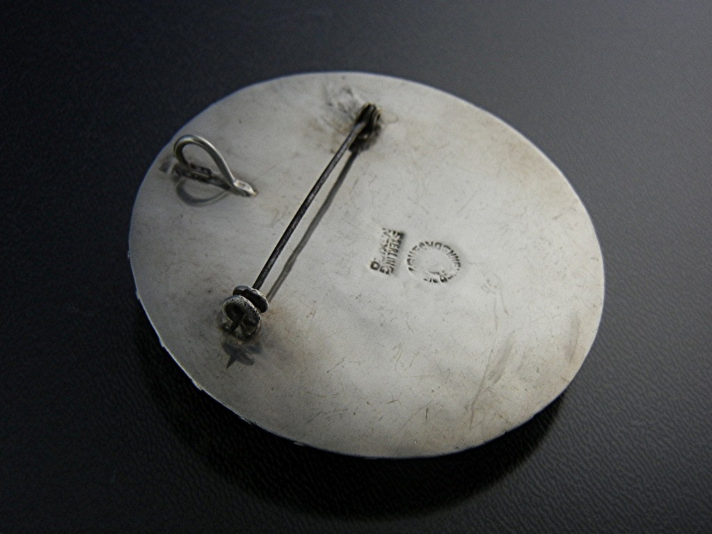 Brooch Pin Sterling Silver mexico Crushed Stone Inlay