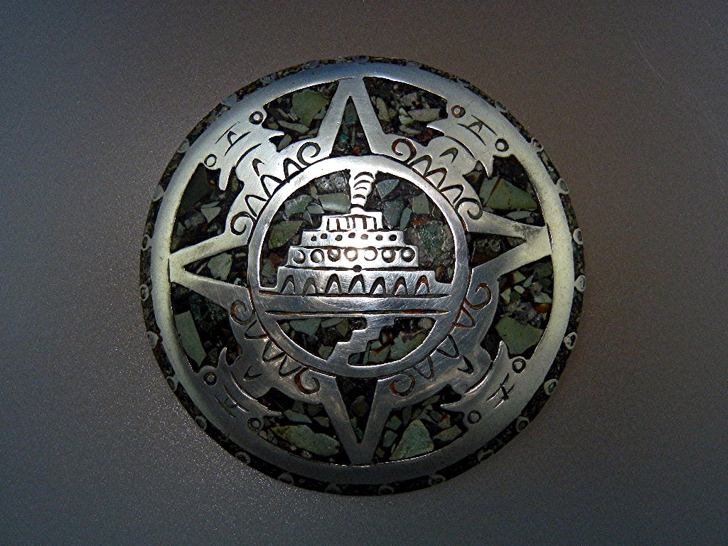 Brooch Pin Sterling Silver mexico Crushed Stone Inlay