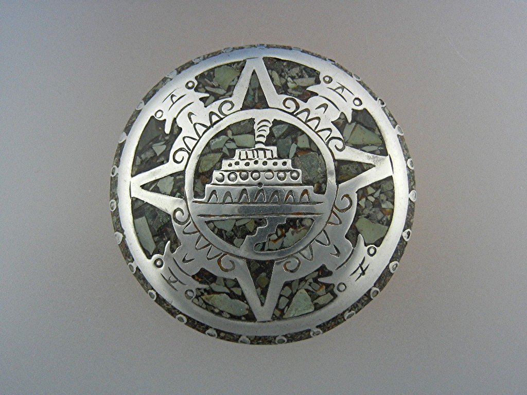 Brooch Pin Sterling Silver mexico Crushed Stone Inlay