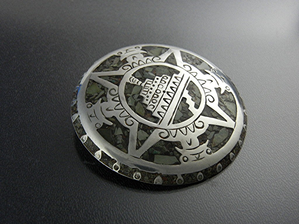 Brooch Pin Sterling Silver mexico Crushed Stone Inlay