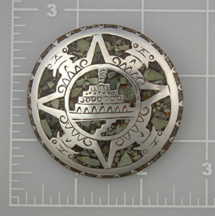 Brooch Pin Sterling Silver mexico Crushed Stone Inlay