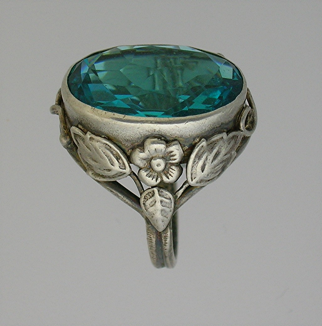 Sterling Silver Signed Blue Green Stone Ring . . . . .