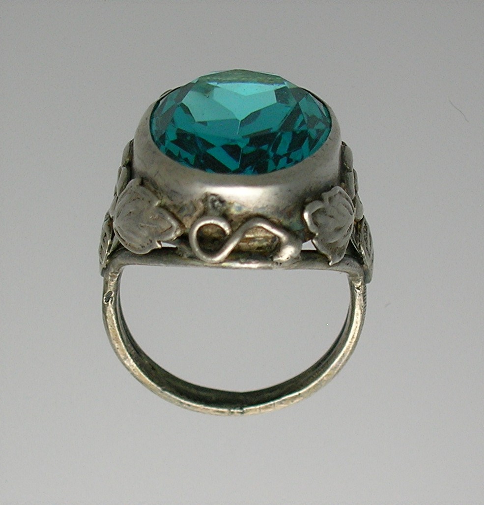 Sterling Silver Signed Blue Green Stone Ring . . . . .