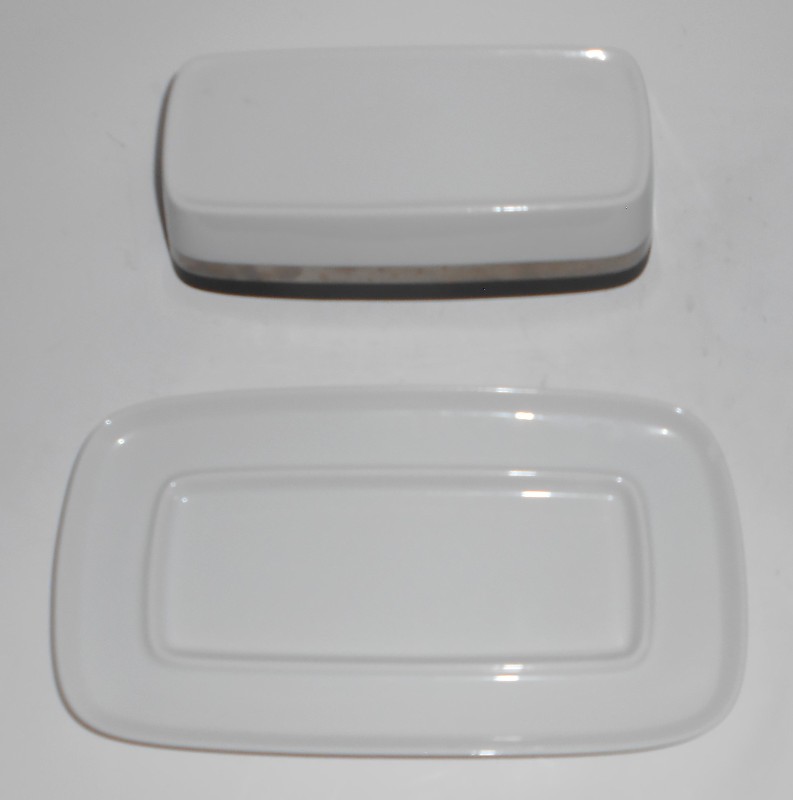 Sango Japan China Porcelain 7017 Quadrille Black Satin Butter Dish w/Lid