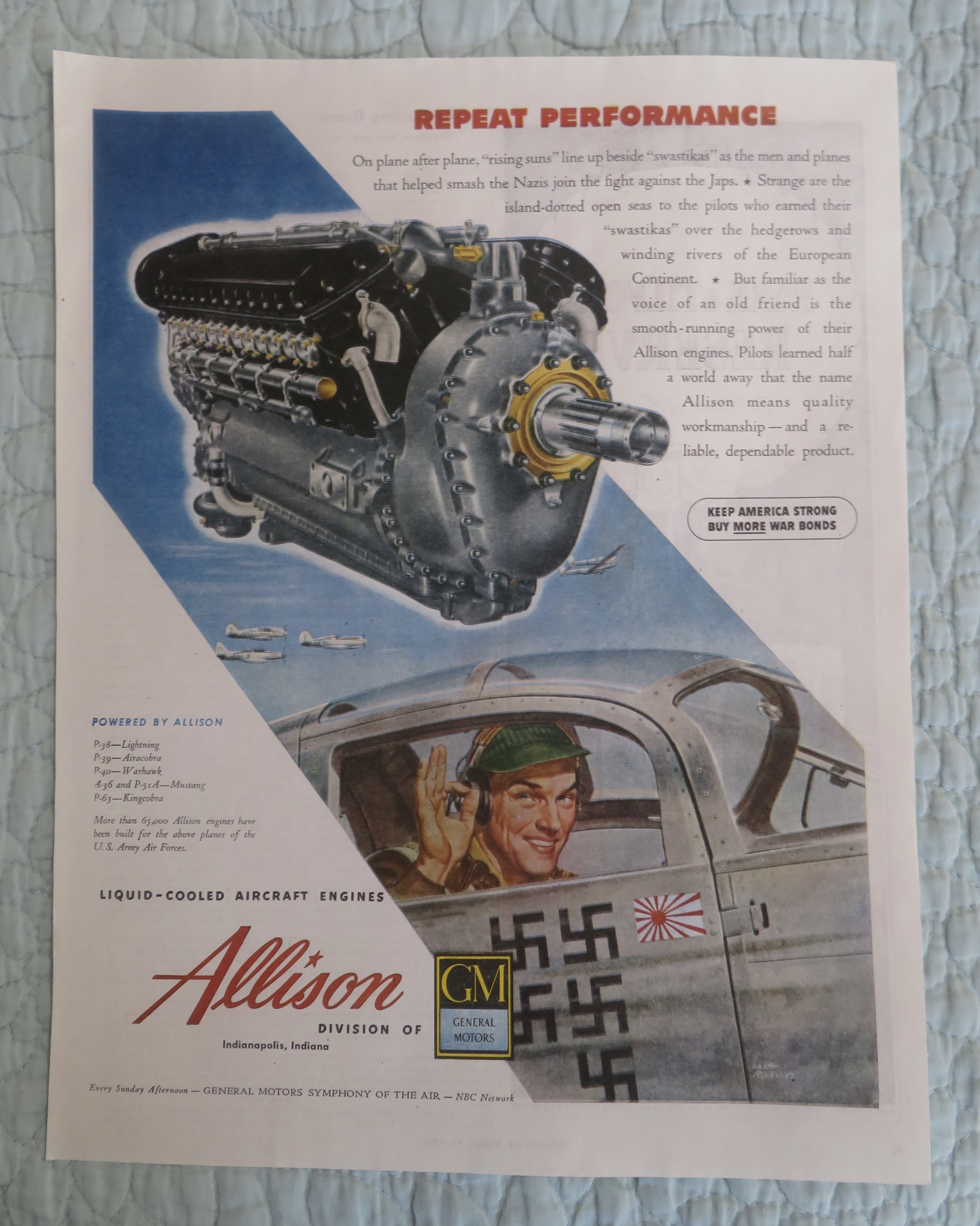 1945 Allison Aircraft Engine with Engine & Pilot Flying
