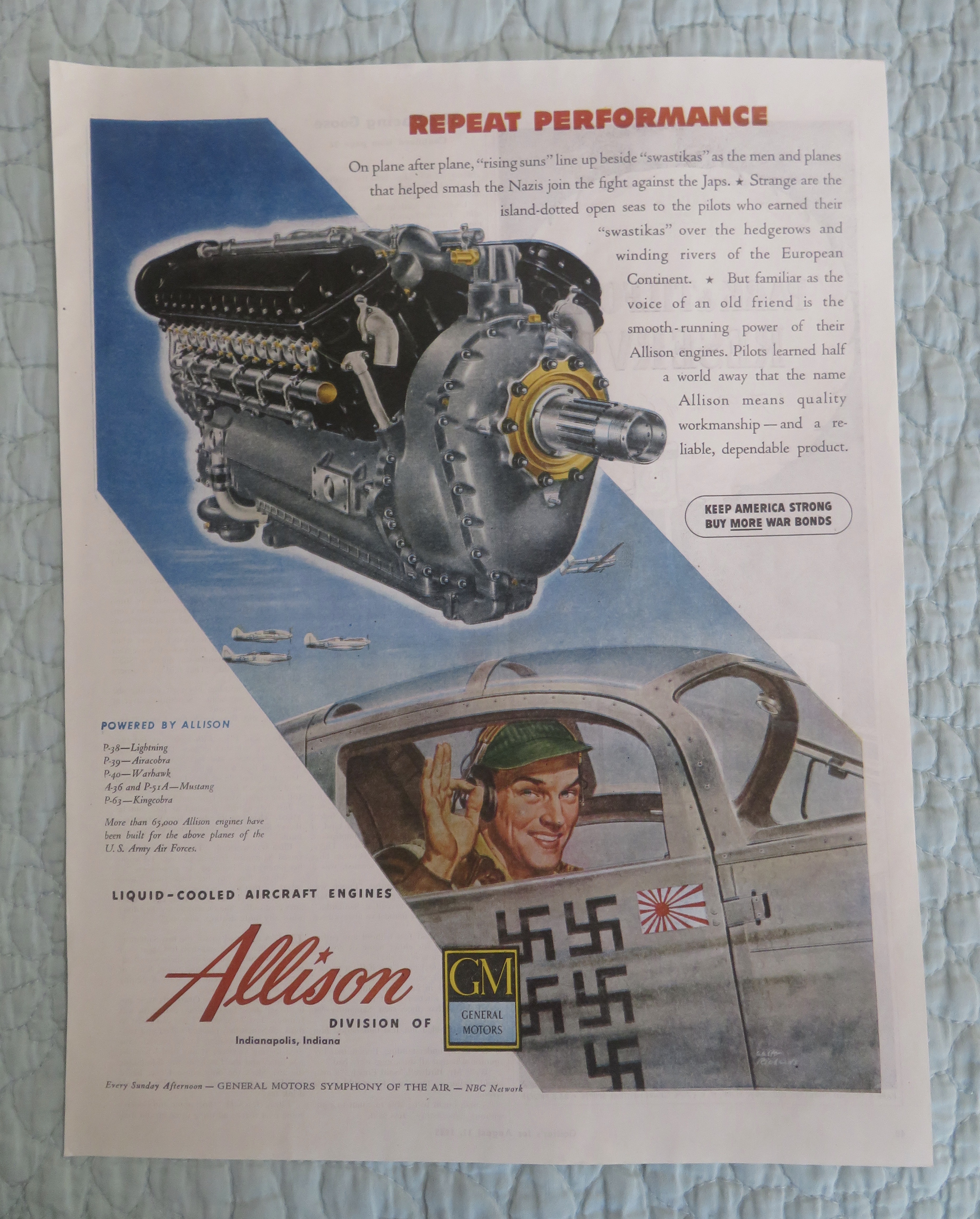 1945 Allison Aircraft Engine with Engine & Pilot Flying