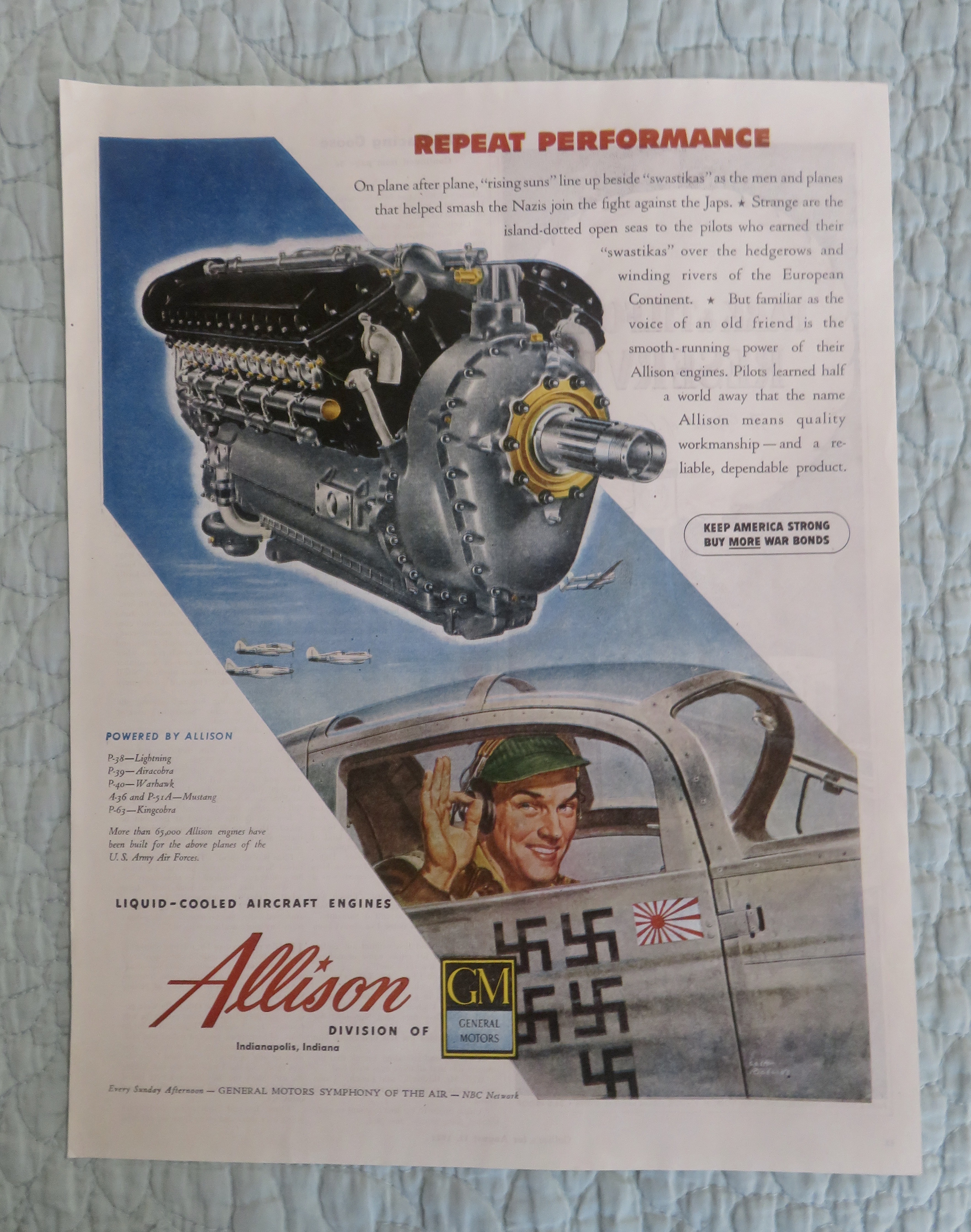 1945 Allison Aircraft Engine with Engine & Pilot Flying