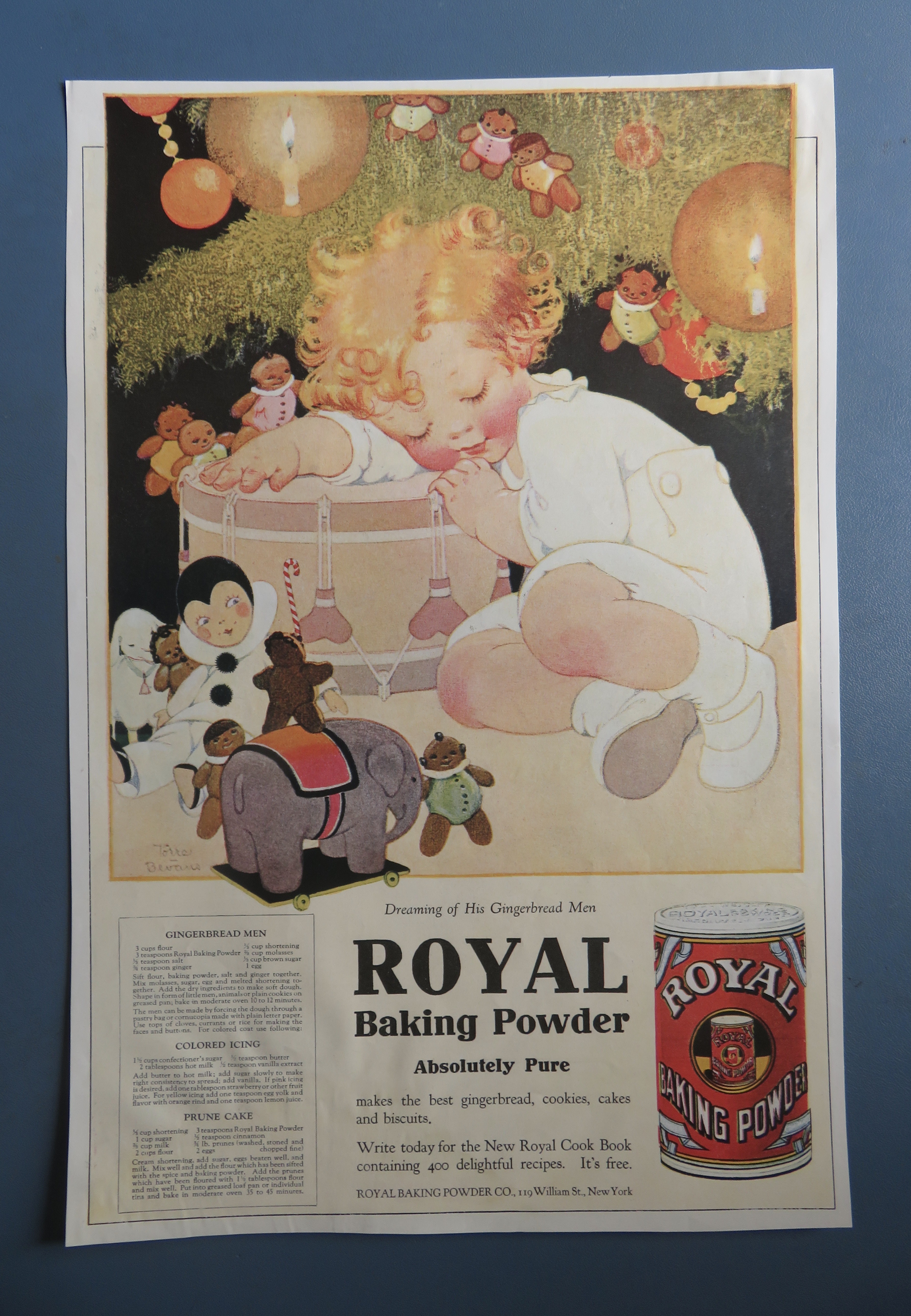 1920 Royal Baking Powder with Child Asleep on Drum
