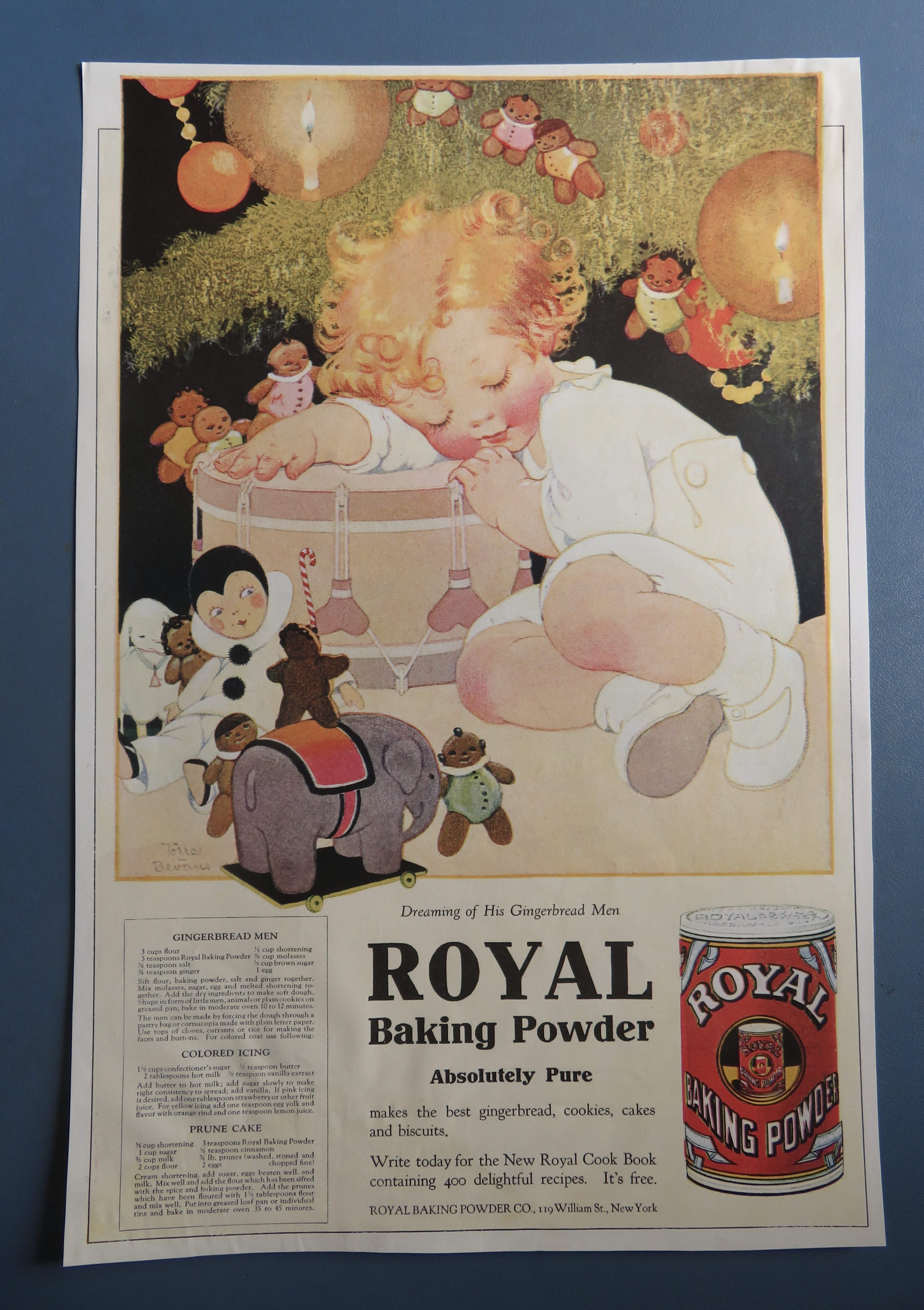 1920 Royal Baking Powder with Child Asleep on Drum