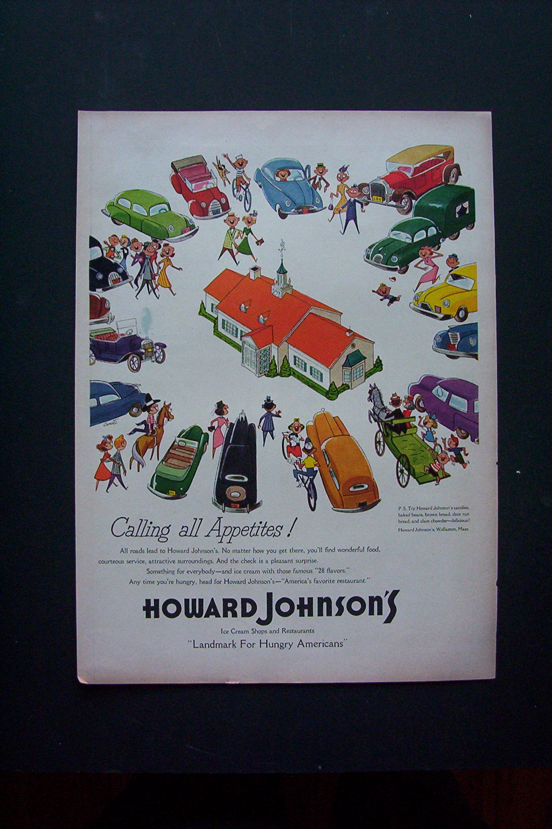 1950 Howard Johnson's with Cars Circling All Around It